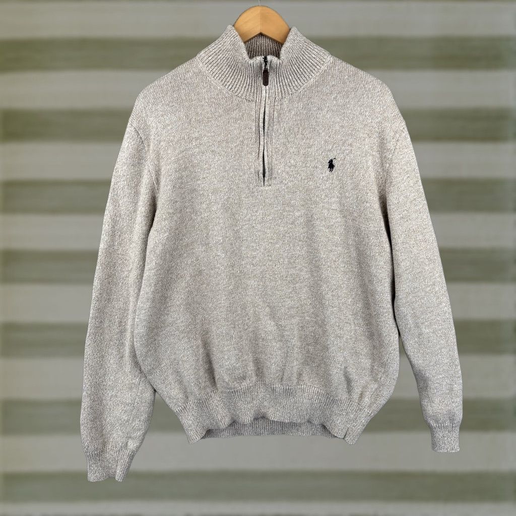 Polo Ralph Lauren Polo Ralph Lauren 1/4 Zip Sweater Mens 2XL Beige Logo Cotton Knit Pullover Mock Neck Adult Regular Size US XXL / EU 58 / 5 - 1 Thumbnail
