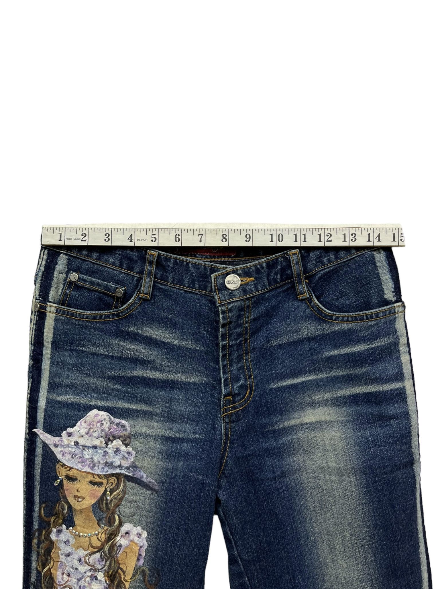 Art Comes First ART💥 CELTA Hand Painting Stretch Denim Flared Size US 29 - 12 Thumbnail