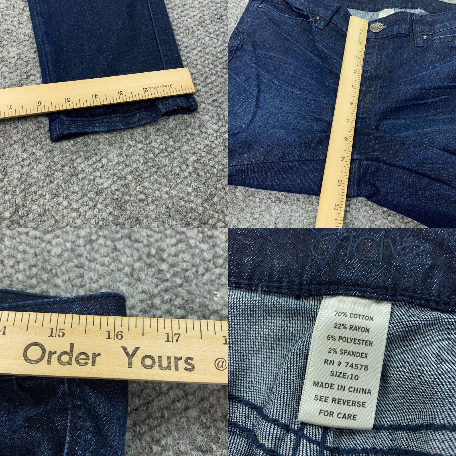 Vintage Caché Jeans Womens Size 10 Blue Stretch Mid Rise Jeans - Cotton Polyester Spandex Rayon Denim Straight Modern Rise 8.5-10.5 In Inseam 28.5 in Regular Size 32" / US 10 / IT 46 - 8 Thumbnail