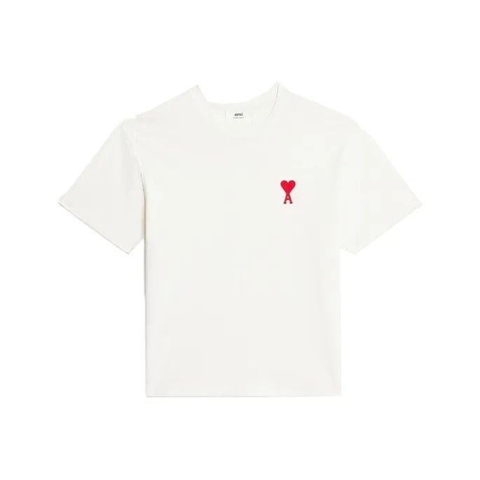 AMI Classic Red Heart Embroidered White T-Shirt 0079