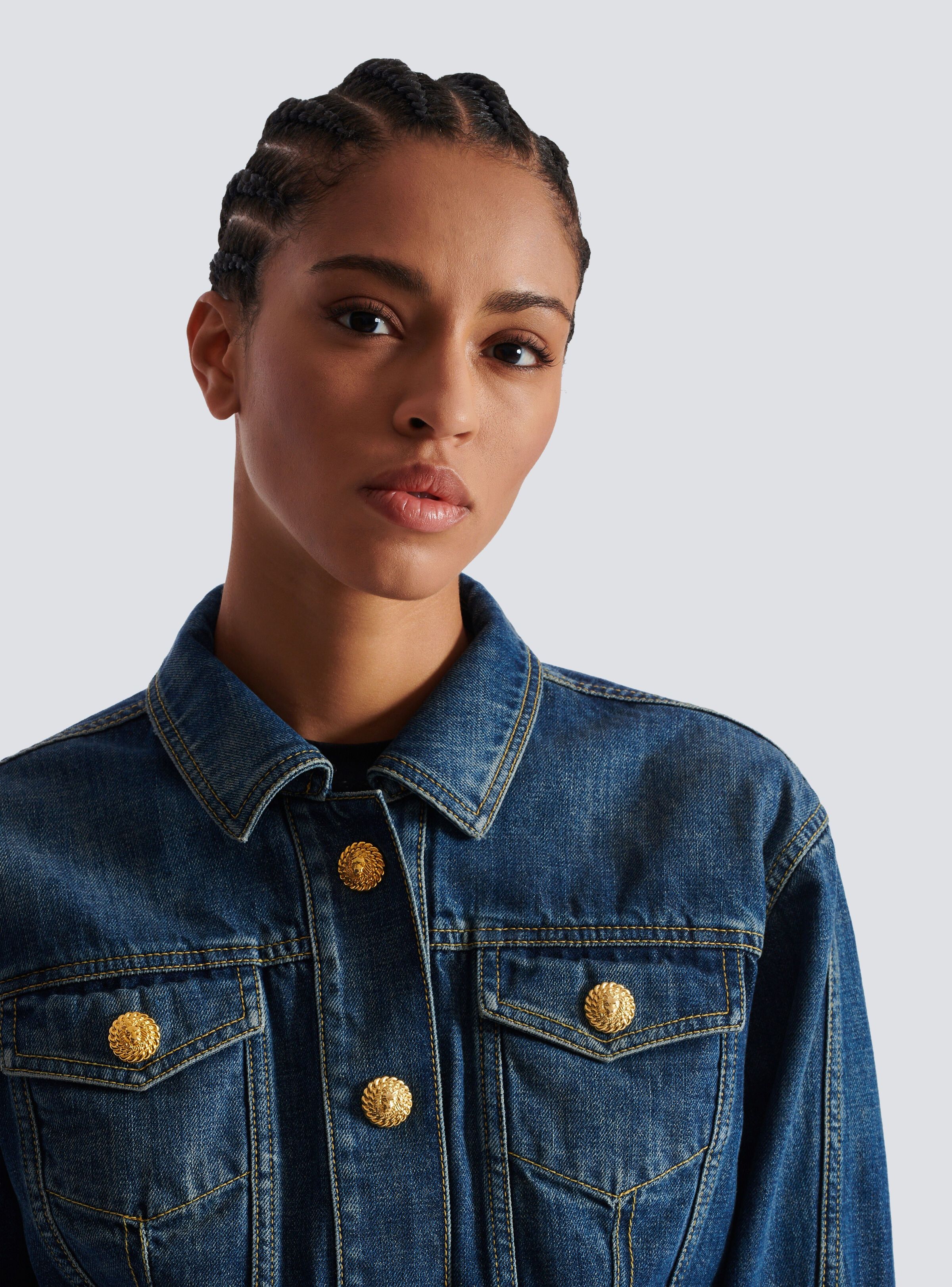Balmain o1s1wg111225 Denim Trucker Jacket in Blue Size XL / US 12-14 / IT 48-50 - 7 Thumbnail