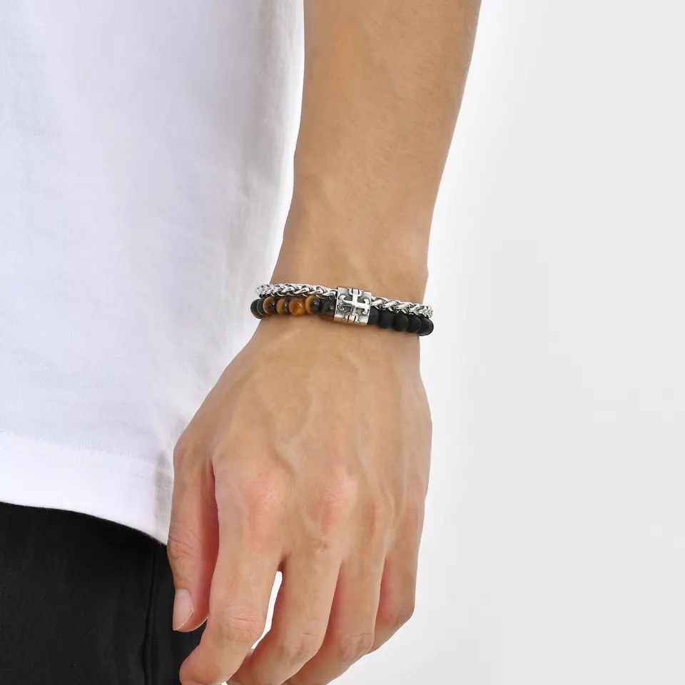 Jewelry × Vintage Double Layer Beaded Bracelet Matte Agate Tiger Eye Black St Size ONE SIZE - 3 Thumbnail
