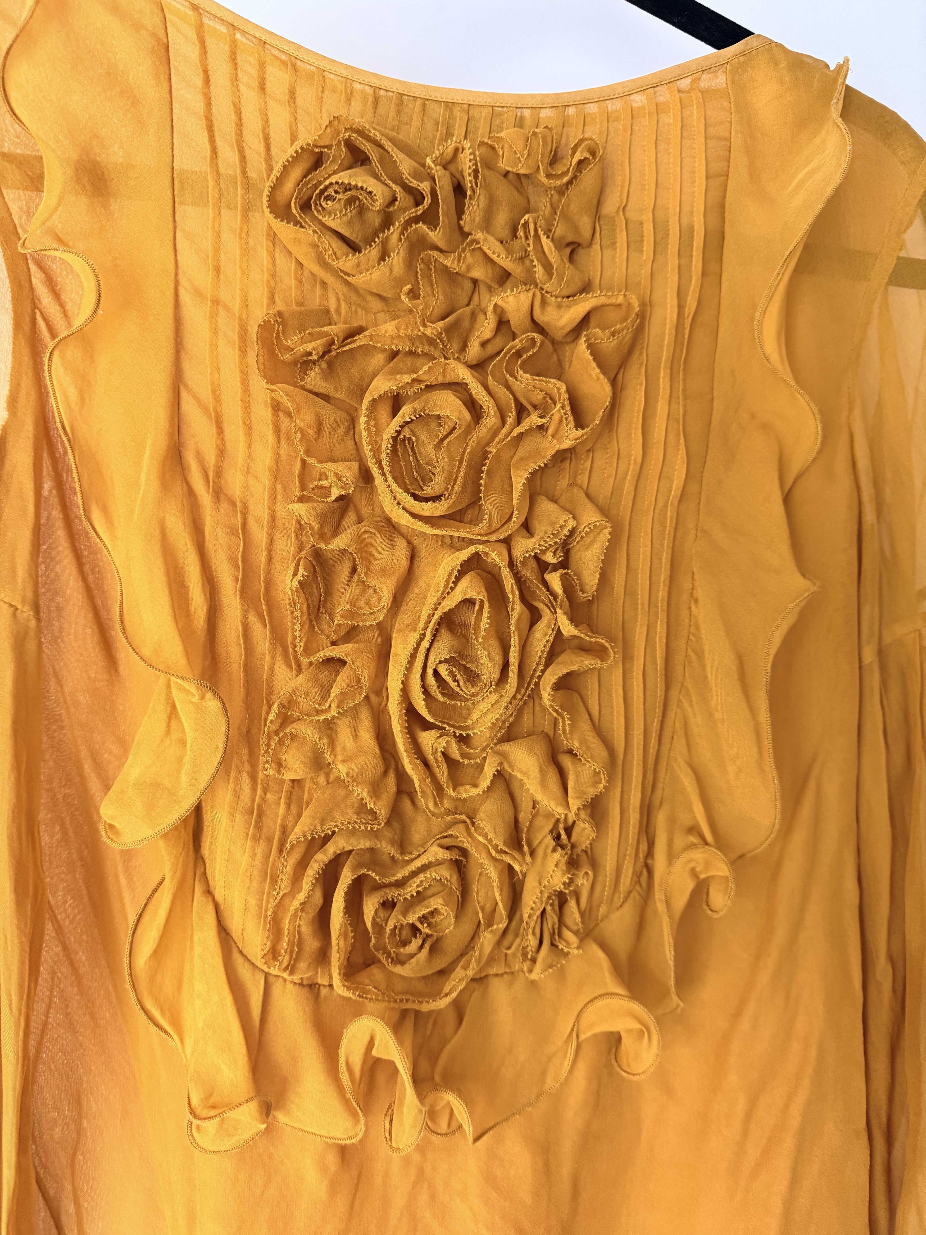 Other ANDY THE ANH 100% Silk Blouse Mustard Ruffle Floral Top Sz 4 Size S / US 4 / IT 40 - 3 Thumbnail