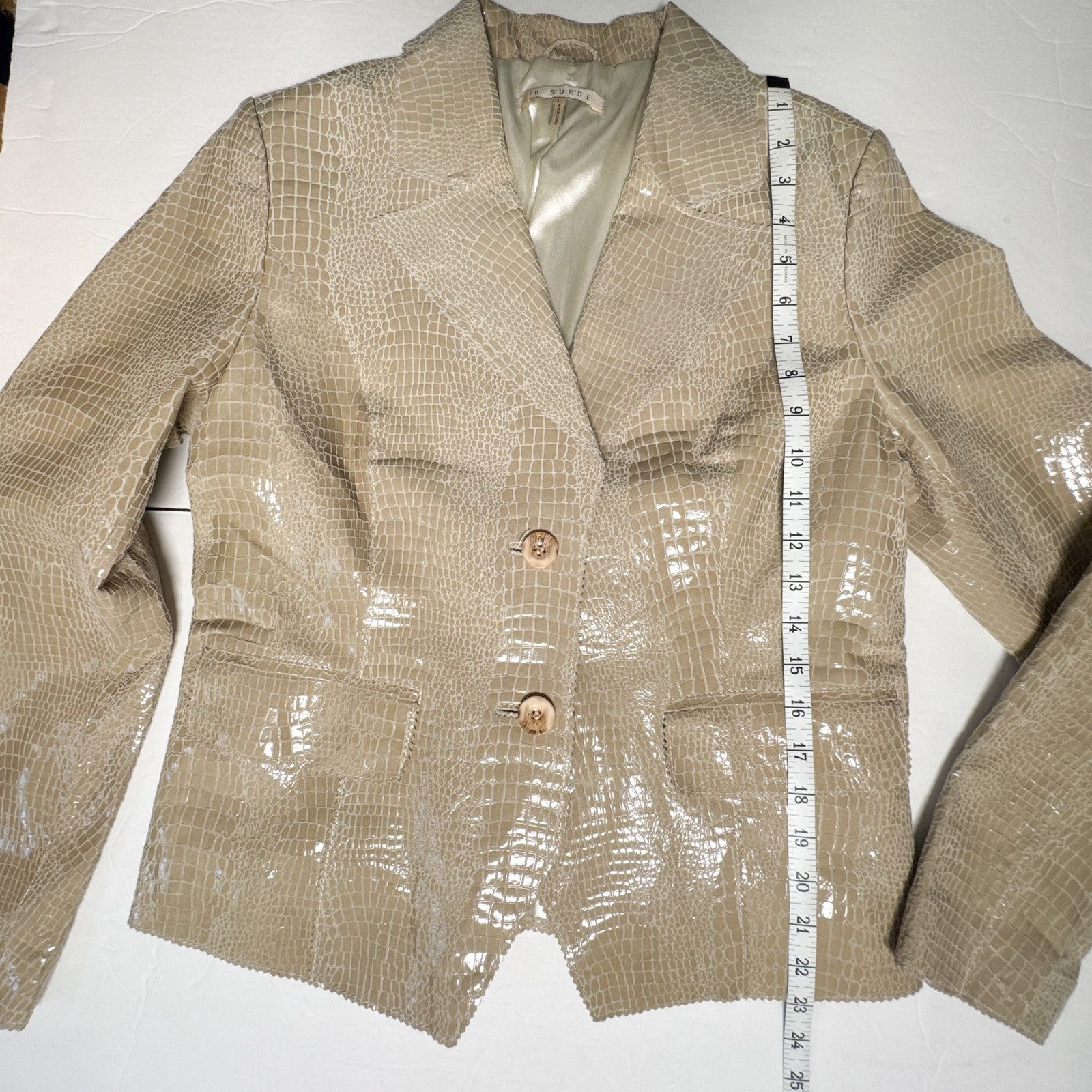 Other Croc Embossed Leather Blazer Jacket Beige Glossy Textured Size L / US 10 / IT 46 - 15 Thumbnail