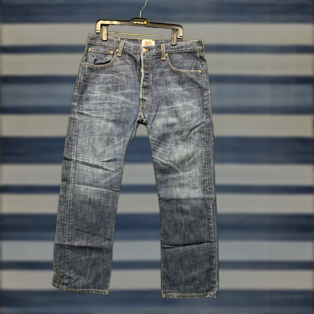 Levi's Levis 501 Jeans Mens 36x30 Dark Wash Denim Pants Button Fly Western Wear Y2K Levi's 501 Series Slim Straight 5-Pocket Blue Cotton Denim Size US 36 / EU 52 - 1 Thumbnail