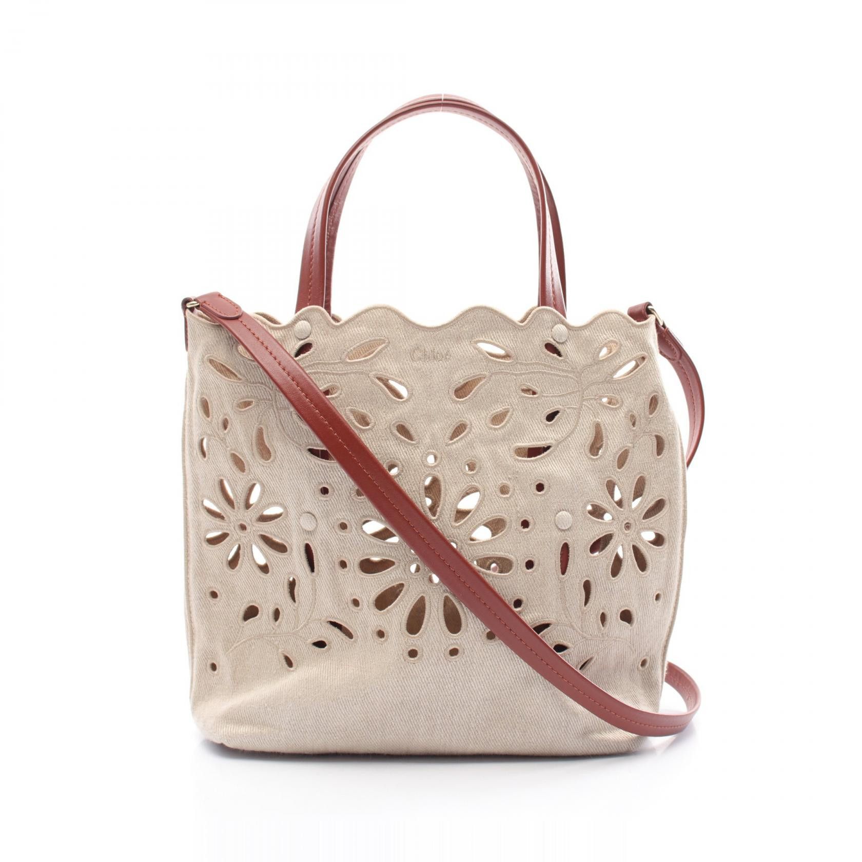 Chloe Chloe Kamilla North South Small Tote Canvas Leather Shoulder Bag Canvas Shoulder Bag in Beige, Women's