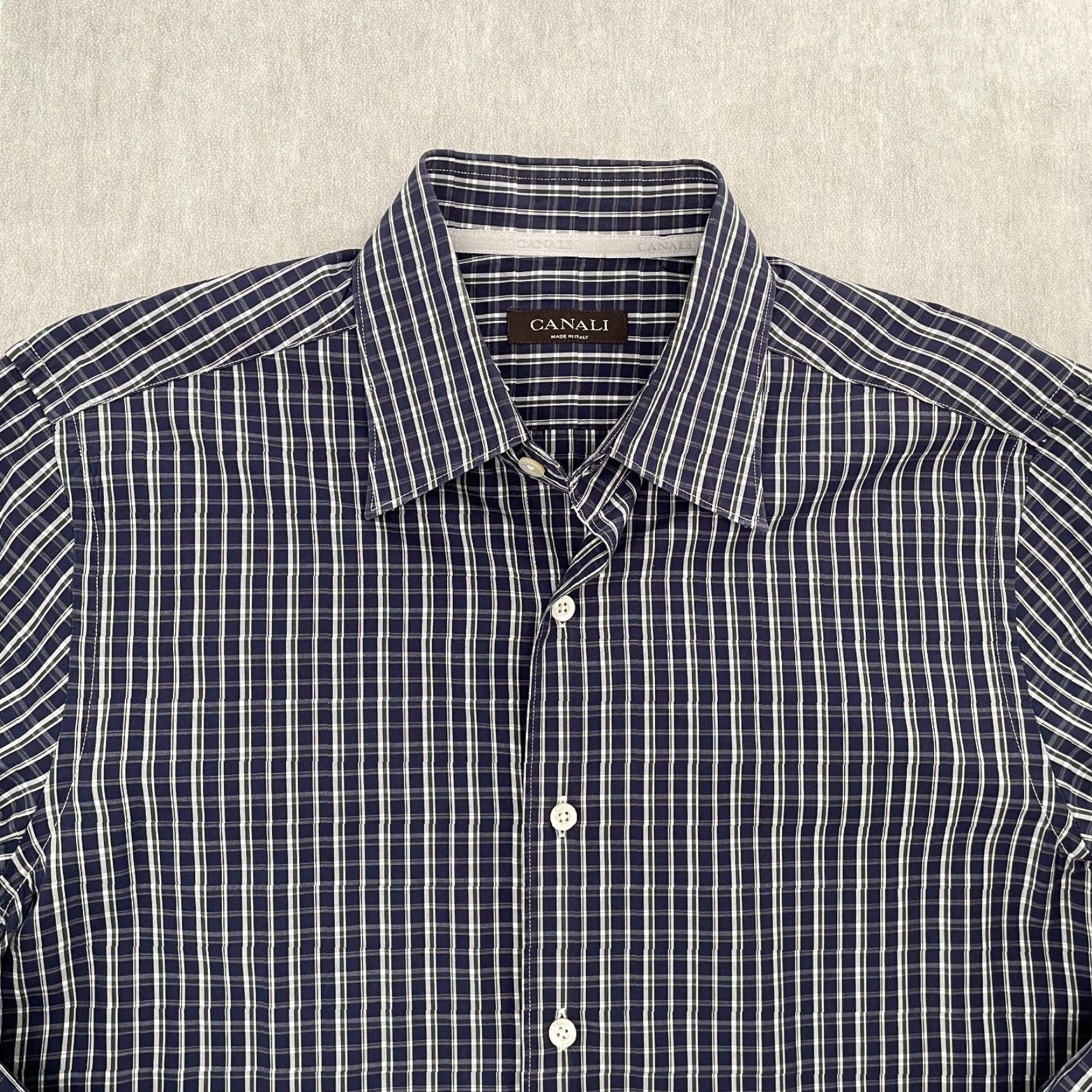Canali VINTAGE Canali Dress Shirt Men Large Blue Plaid Long Sleeve Cotton Italy Classic 90s Size US L / EU 52-54 / 3 - 3 Thumbnail