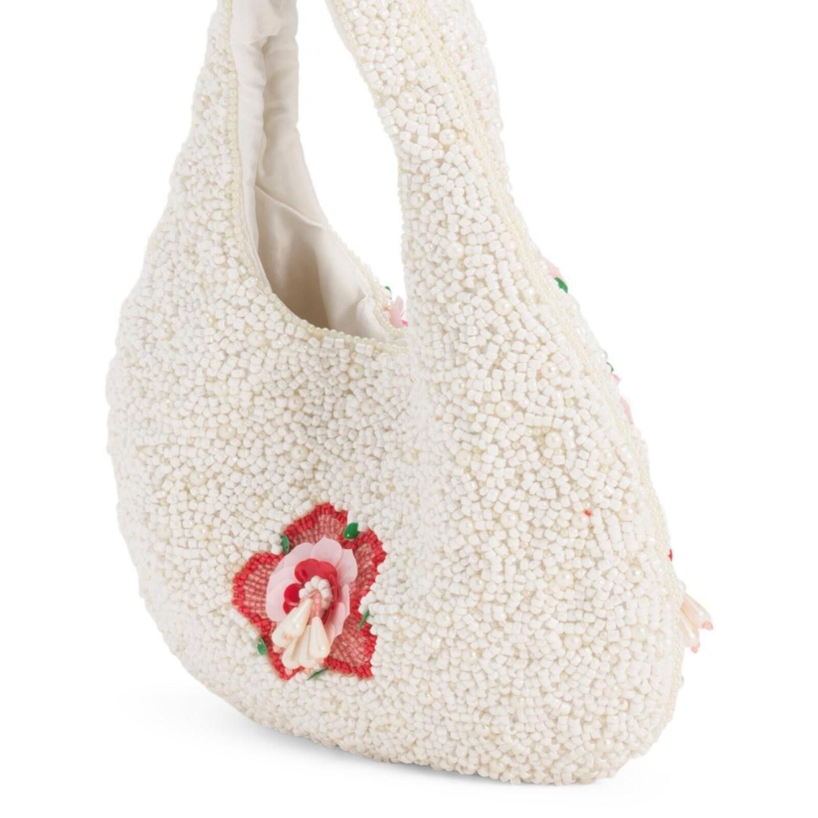 Marsell TikTok Viral Cream Pink Floral Flower Beaded Bag Size ONE SIZE - 3 Thumbnail