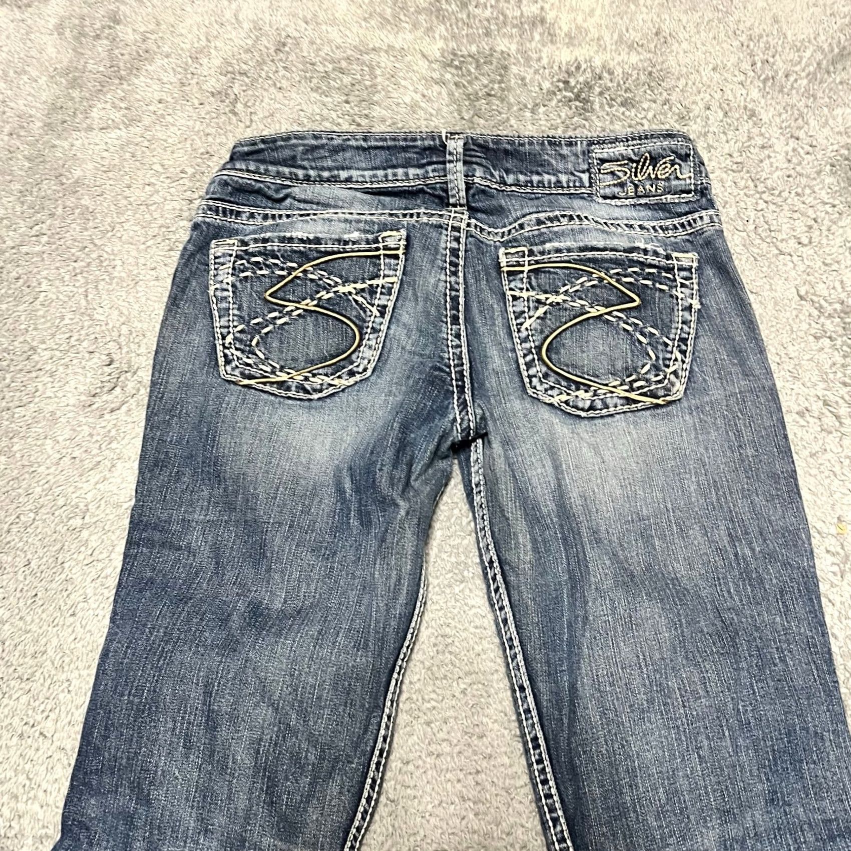 Silver Jeans Co. Silver Jeans Frances Boot Blue Jeans Womens 28 (30x29) Western Contrast Stitch Size 28" / US 6 / IT 42 - 3 Thumbnail