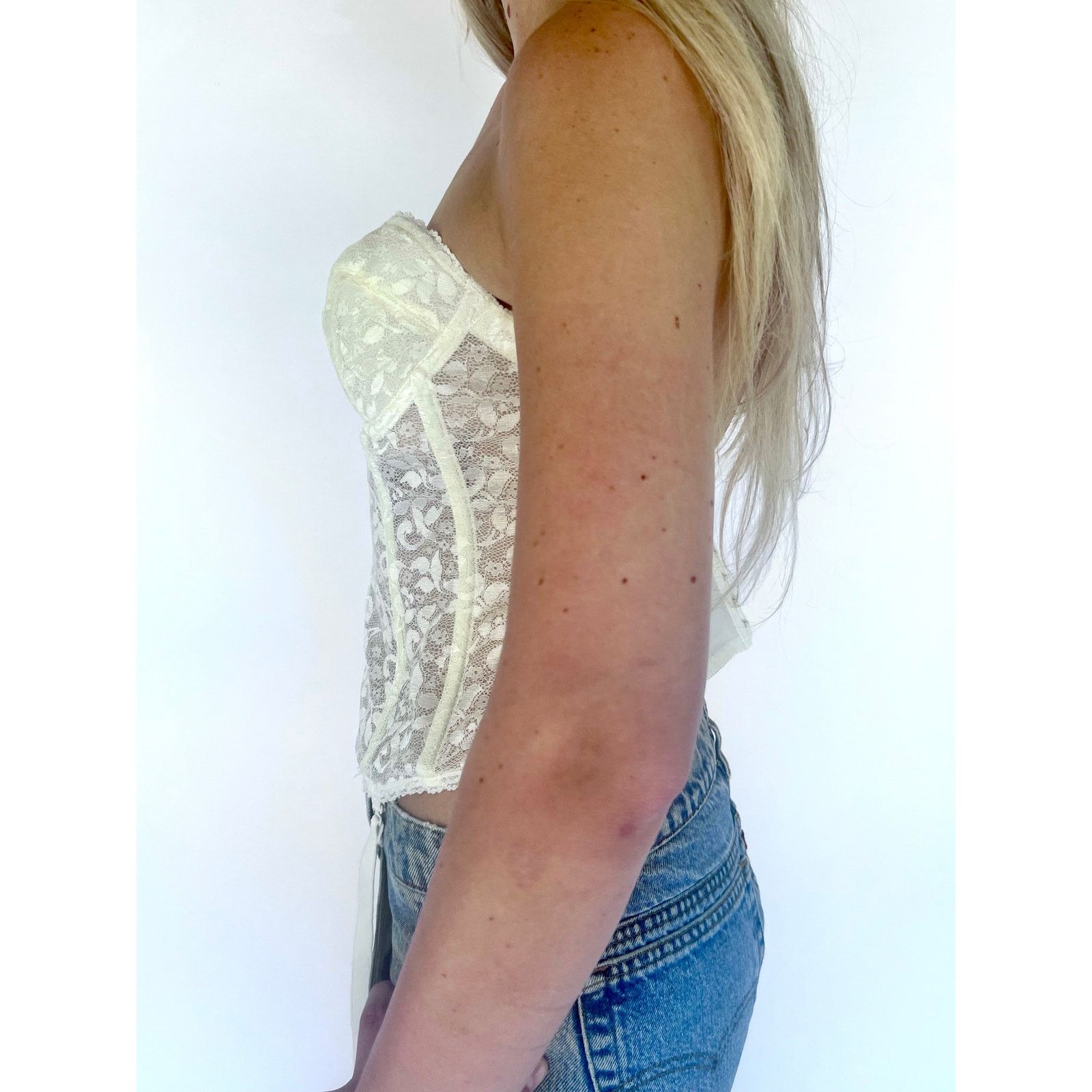Vintage VTG Ivory Lace Bustier Corset Top Lingerie Glam Party 36B Size M / US 6-8 / IT 42-44 - 4 Thumbnail