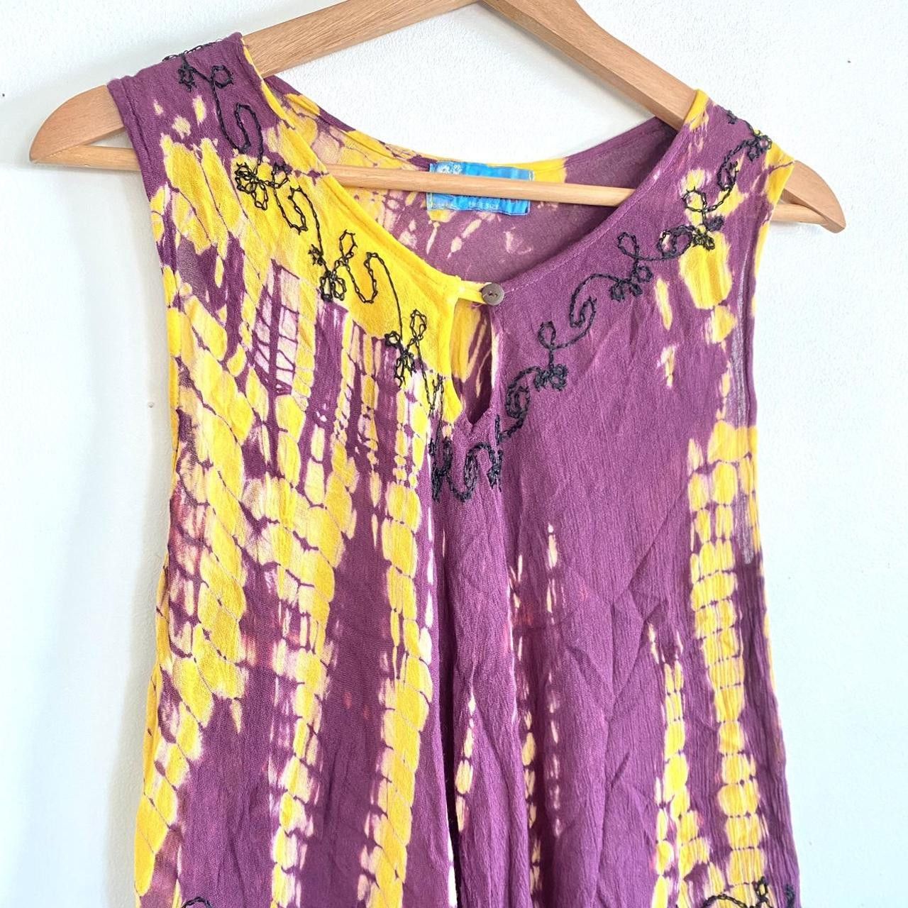 Vintage BOHEMIAN TIE DYE SUNFLOWER GOLD BURGUNDY DRESS MINI FLOWY Size ONE SIZE - 5 Thumbnail