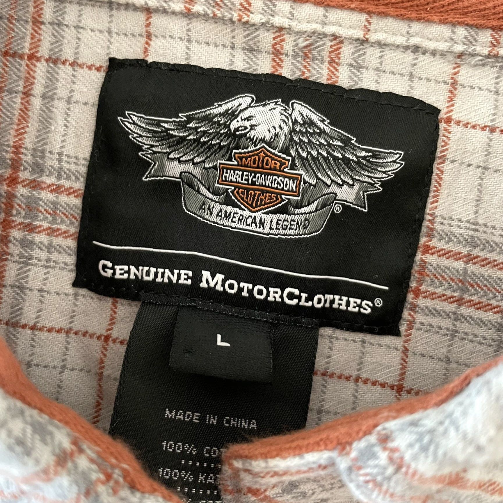 Harley Davidson Harley-Davidson Short Sleeve Plaid Flannel Button-Up Shirt Mens L Beige Gray Size US L / EU 52-54 / 3 - 3 Thumbnail