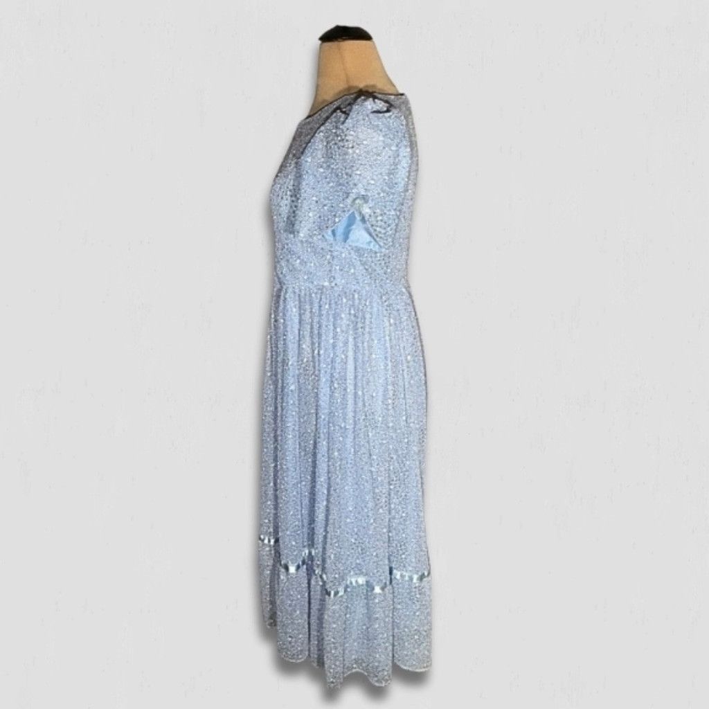 Vintage Vintage Peasant Dress Beaded Floral Puffed Sleeves Blue XL Size XXL / US 16-18 / IT 52-54 - 4 Thumbnail
