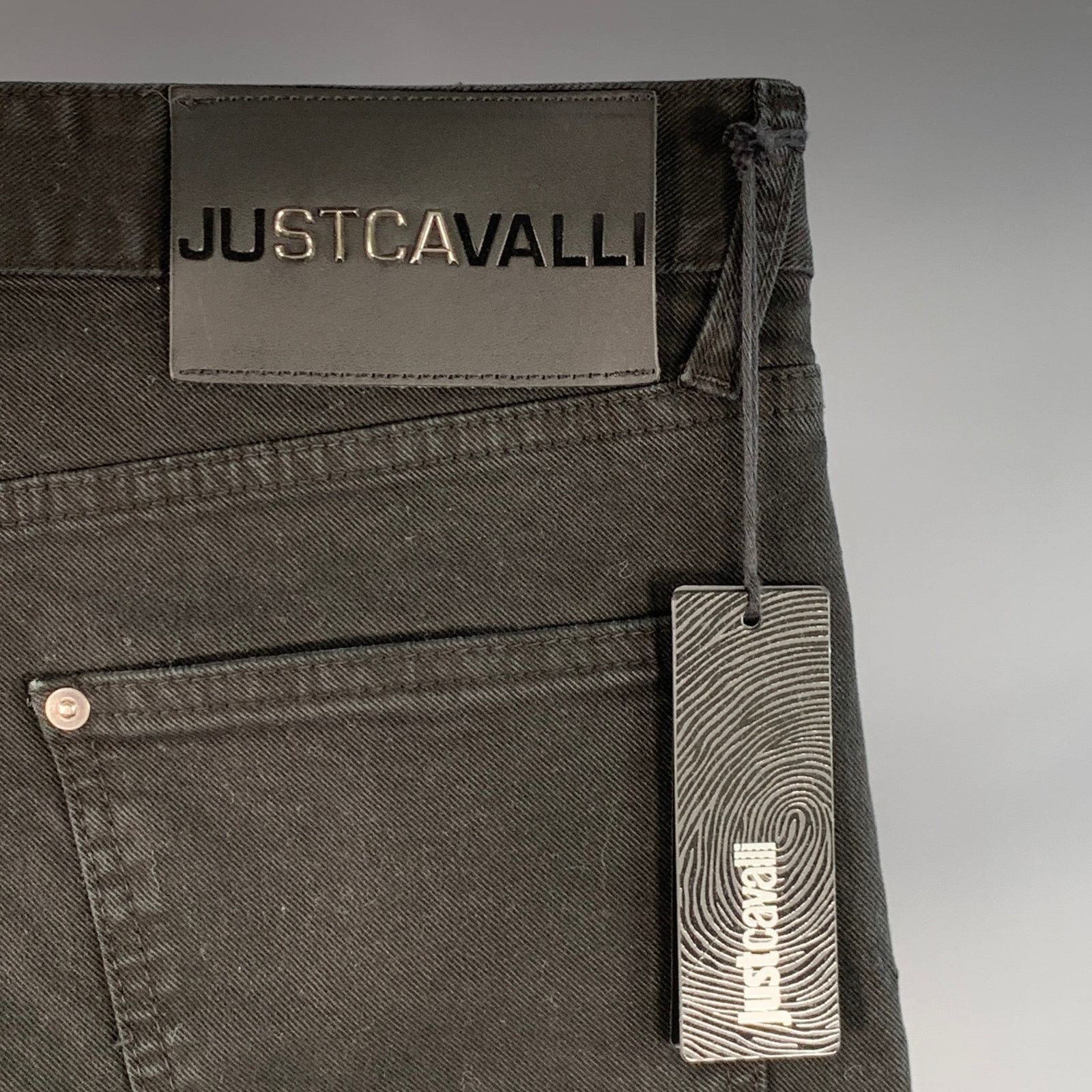 Just Cavalli Size 33 Black Silver Studded Cotton Denim Button Fly Jeans Size US 33 - 4 Thumbnail