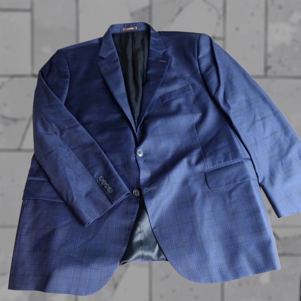 Peter Millar Peter Millar Blazer 48R Blue Plaid Wool Canada Regular Notch Front Two-Button Single-Breasted Mens Vintage: No Size 48R - 1 Thumbnail
