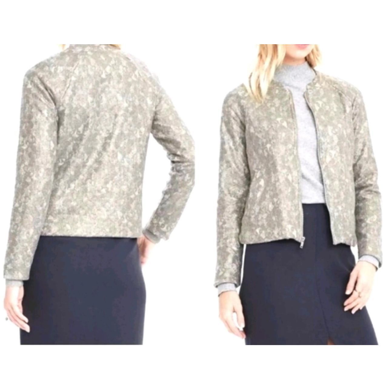 Banana Republic Banana Republic NWT Jacket Gray Floral Sparkle Zips Pockets sz L Size L / US 10 / IT 46 - 1 Thumbnail