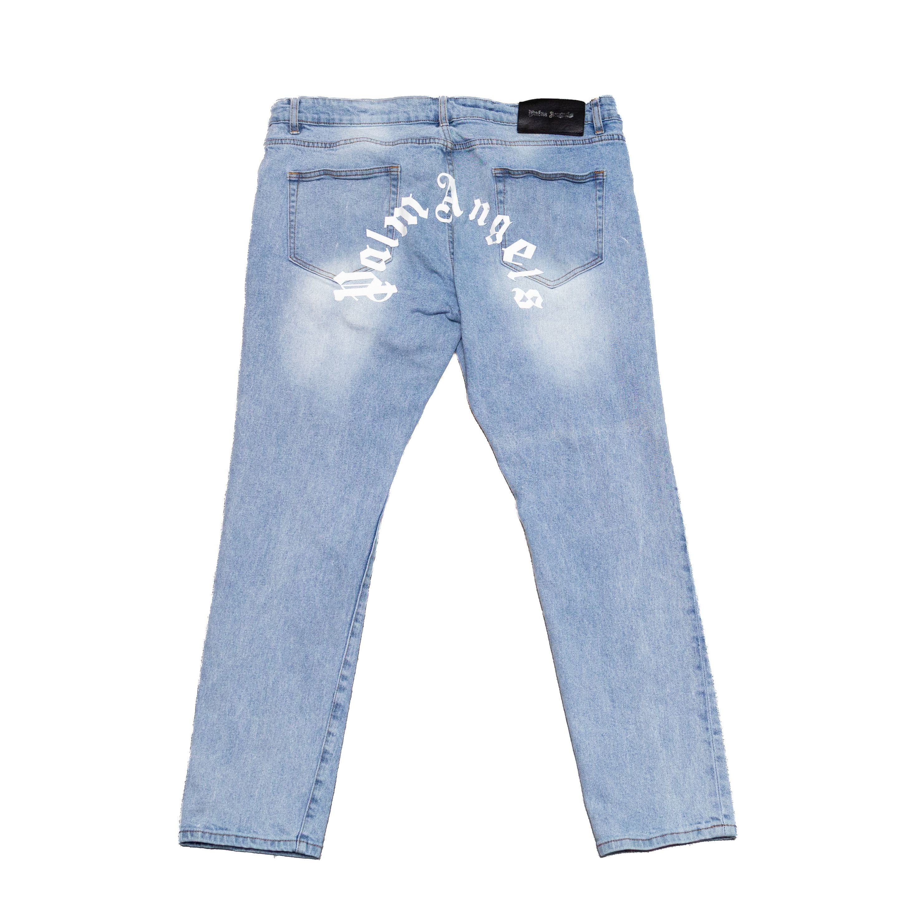 Palm Angels Palm Angels Light Wash Jeans – Gothic Logo Back – Size 38 Size US 38 / EU 54 - 1 Thumbnail