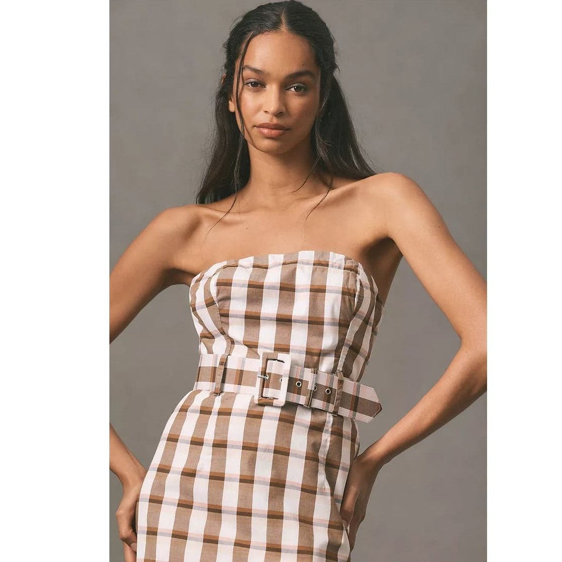 Anthropologie New Anthropologie Maeve Belted Square-Neck Plaid Dress $170 Size L / US 10 / IT 46 - 2 Thumbnail