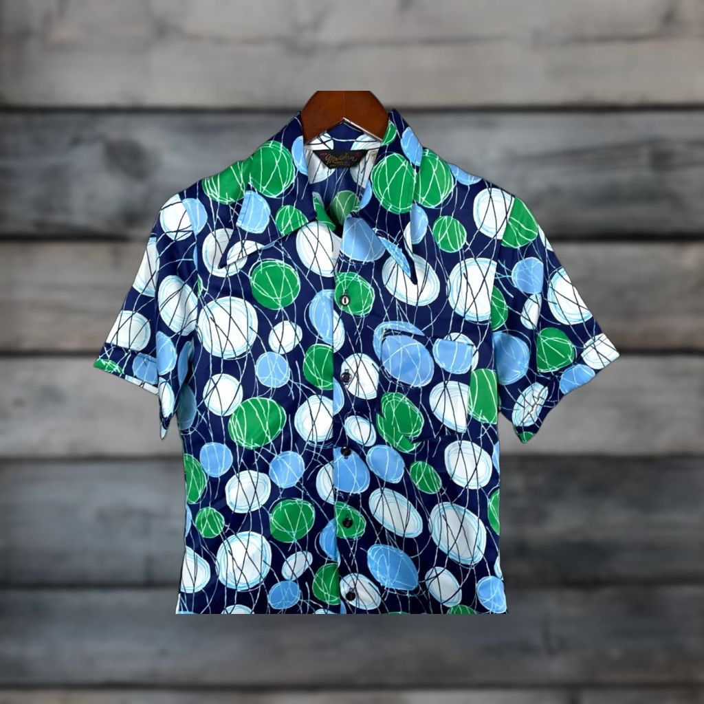 Vintage VTG Mr. Jan Geometric Pattern Shirt Adult Small Blue Green 60s 70s Vintage Casual Button-Up Mens Short Sleeve Collared - Polyester Size US S / EU 44-46 / 1 - 1 Thumbnail