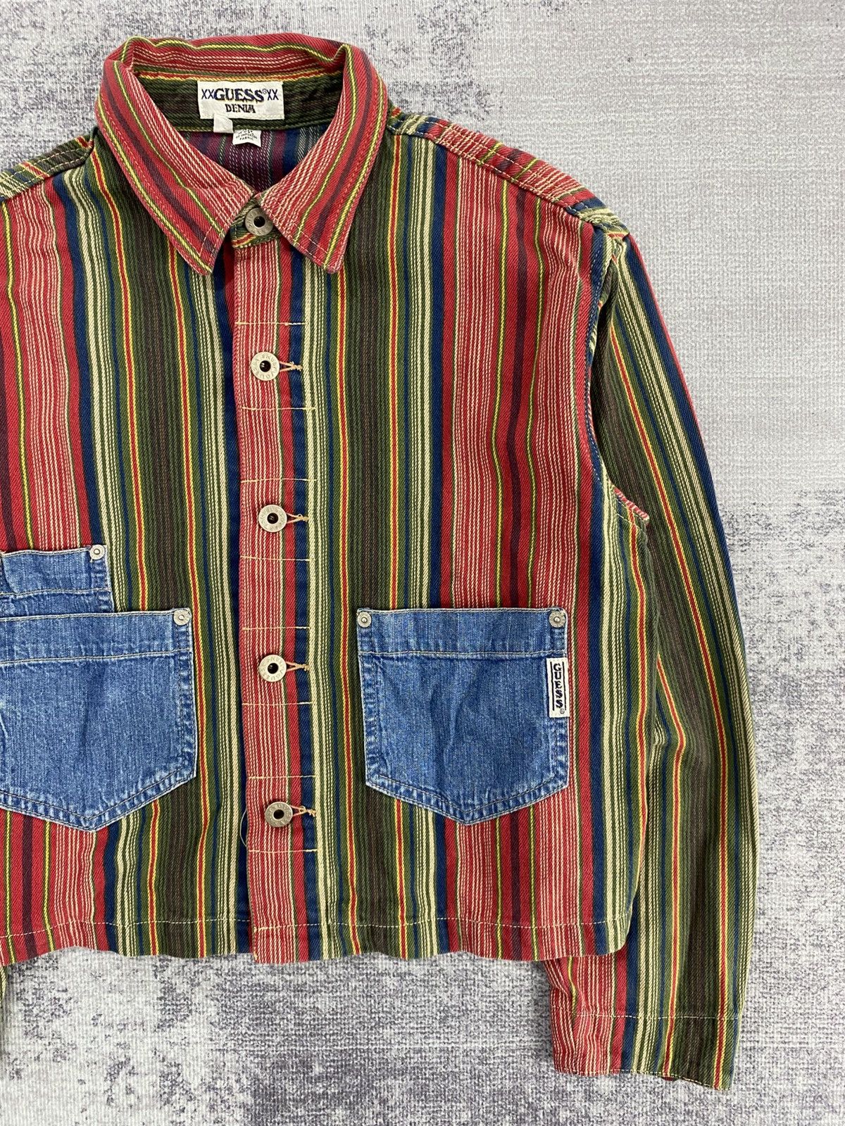 Guess Vintage guess striped cropped workwear jacket bucklebacks Size US S / EU 44-46 / 1 - 4 Thumbnail