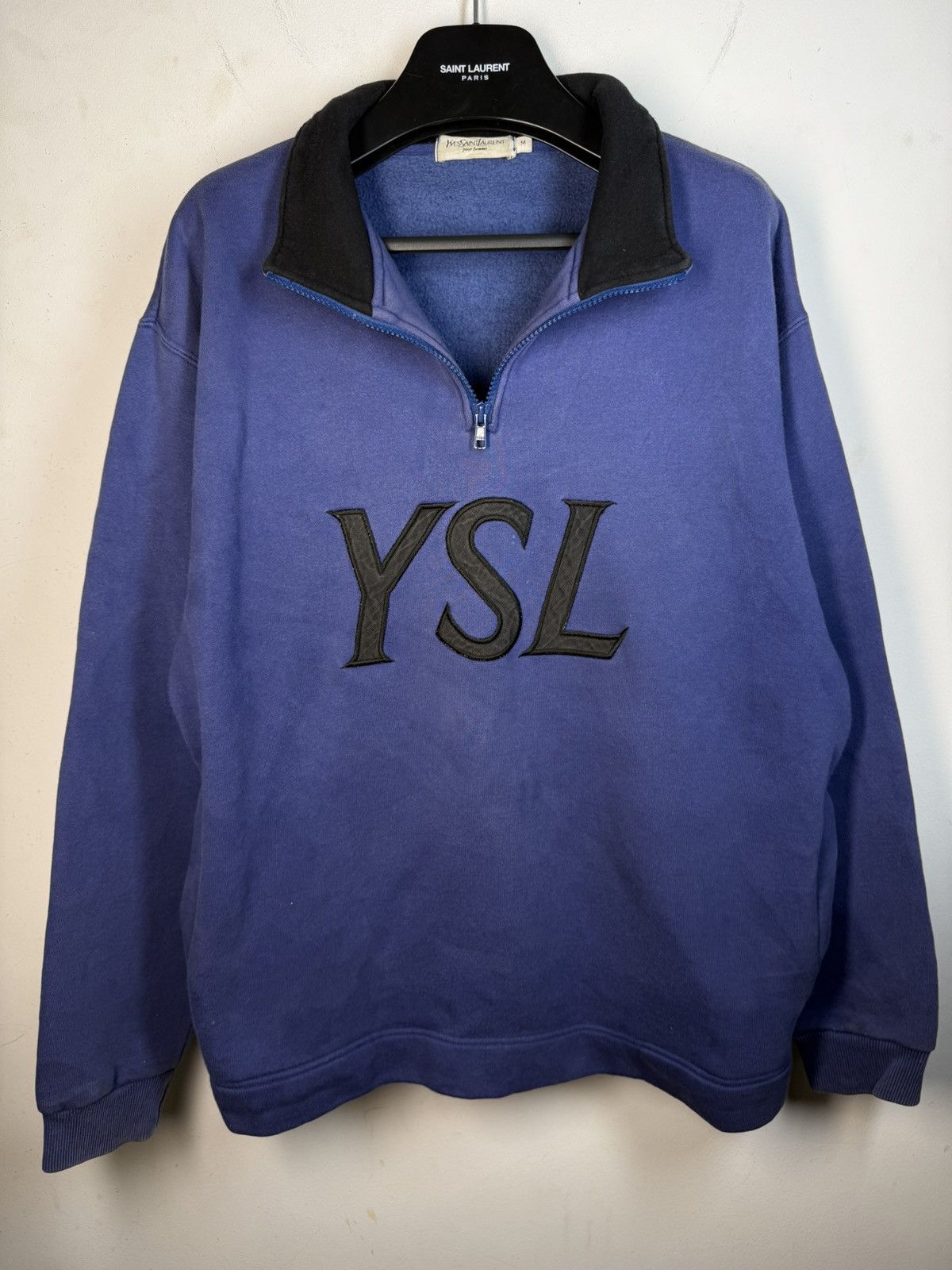 Blue YSL Sweatshirt 1/4 Quarter Zip Vintage Sweater Big Logo