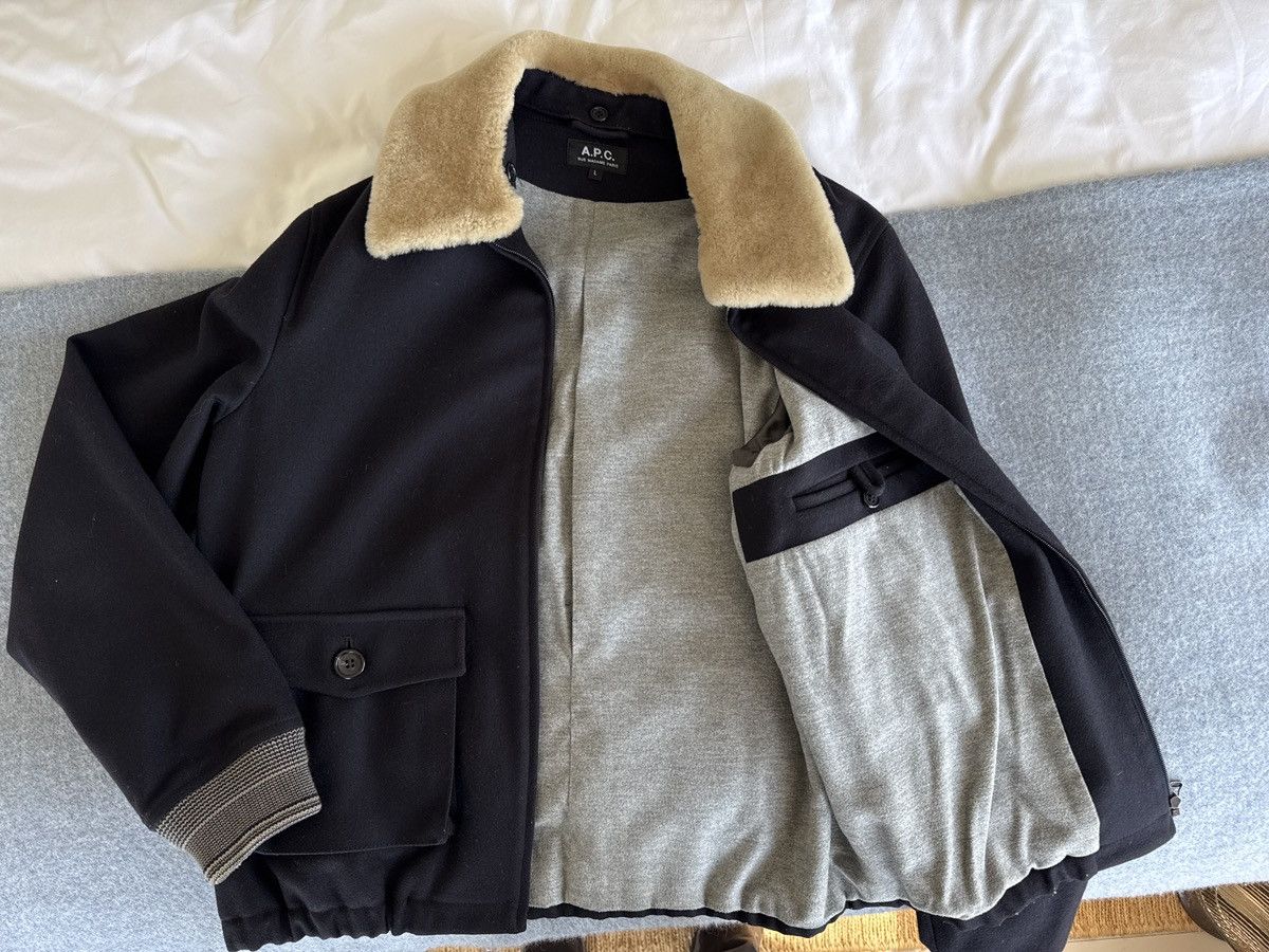 A.P.C. A.P.C. Black Wool Bomber Jacket – Shearling Collar Size US L / EU 52-54 / 3 - 3 Thumbnail