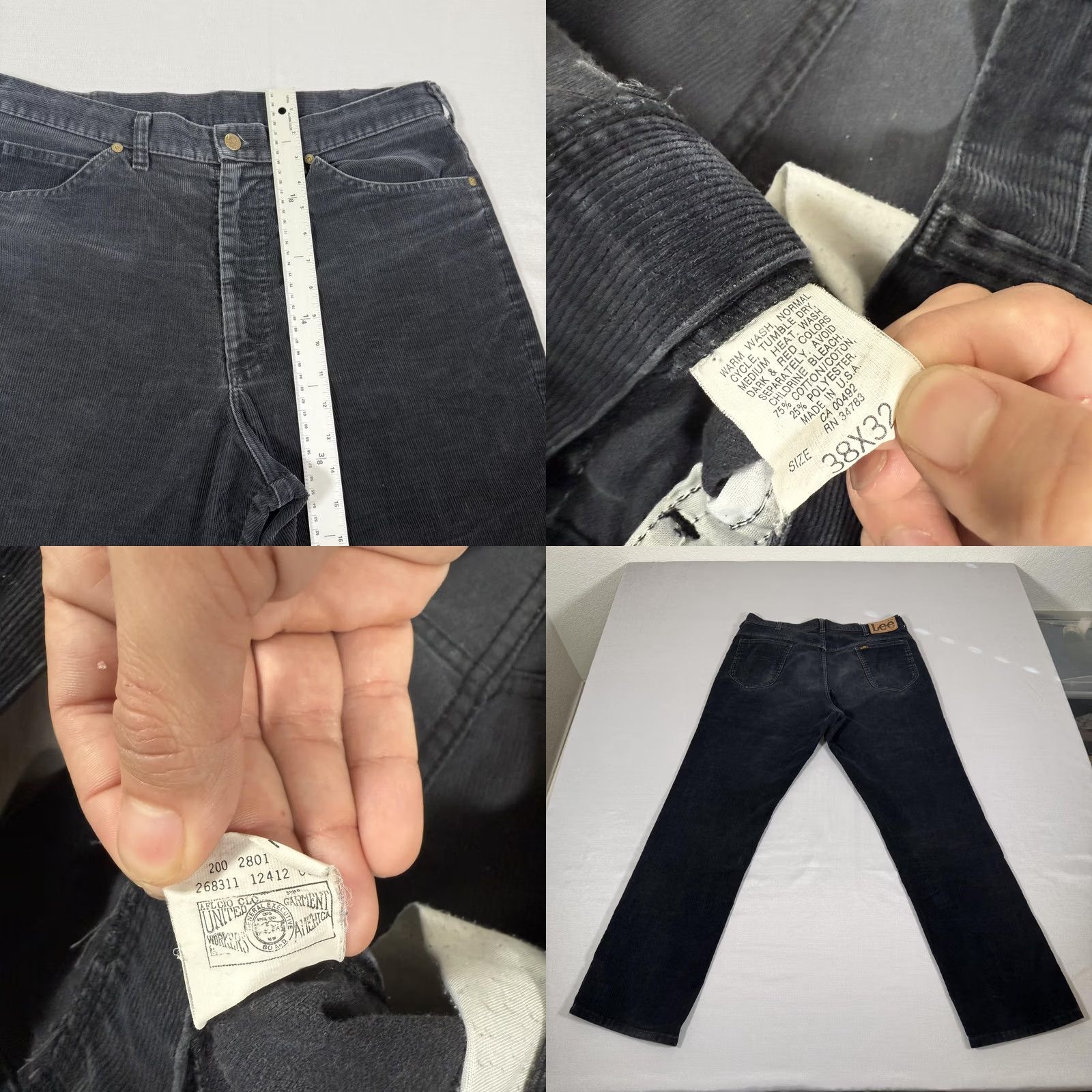 Lee VINTAGE Lee Pants Men 38x32 Black Corduroy Straight Fit 5 Pocket Western USA 80s Size US 38 / EU 54 - 8 Thumbnail