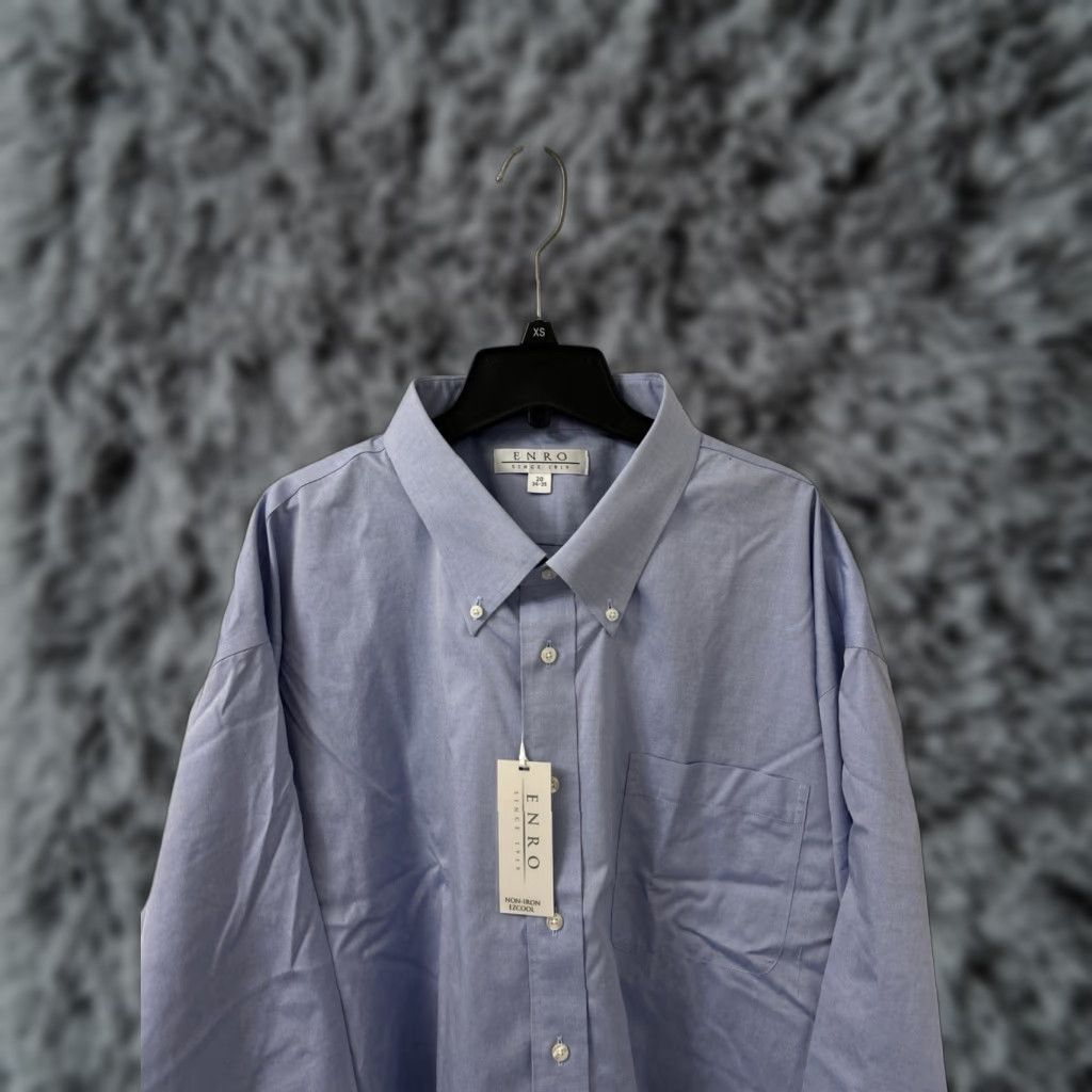Enro Dress Shirt Mens 20 Blue Oxford Button-Down Non-Iron EZCool Long Sleeve