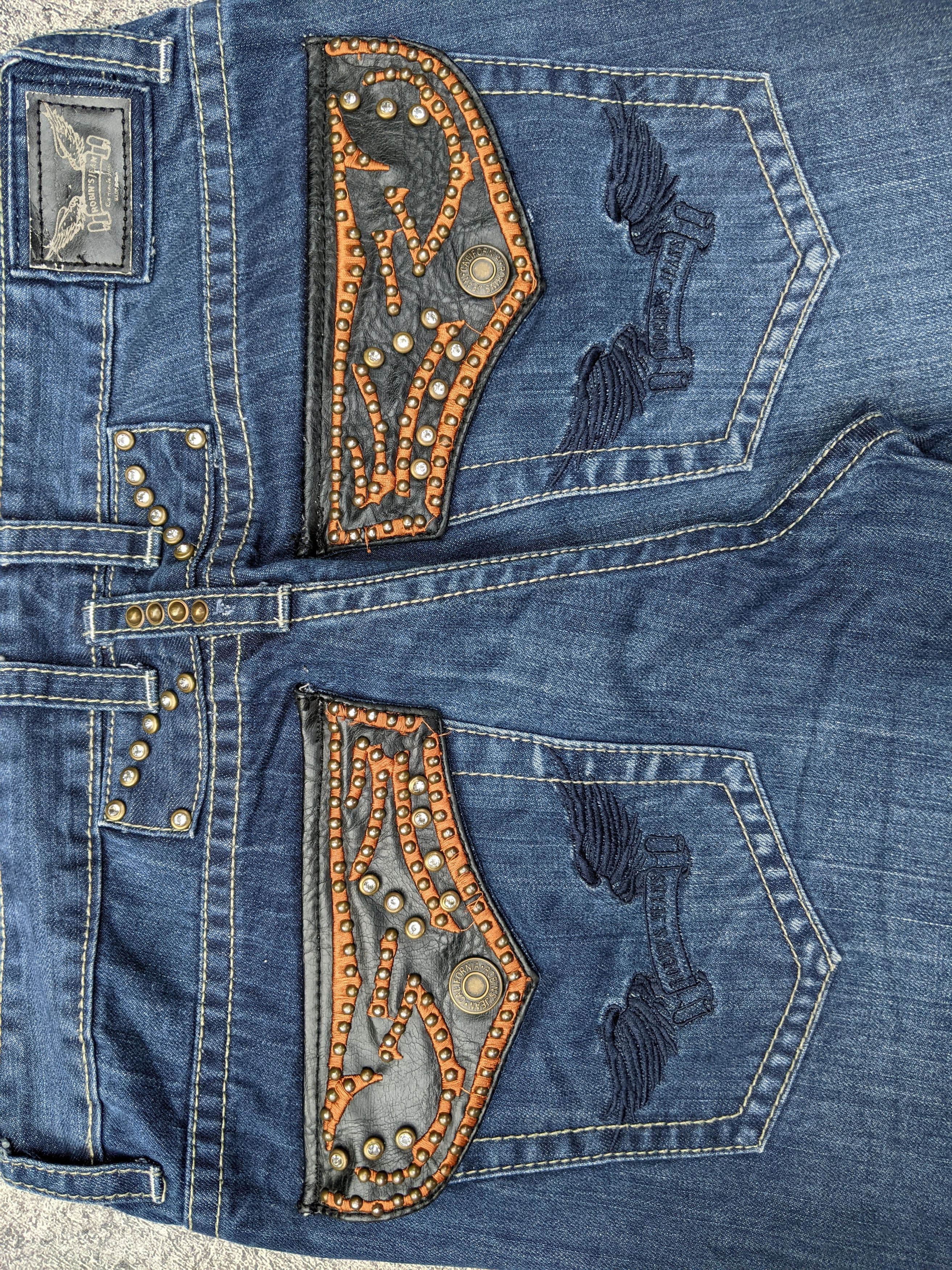 Robins Jeans Rare Robin's Low Ryder Leather Patch Studded Size US 34 / EU 50 - 4 Thumbnail