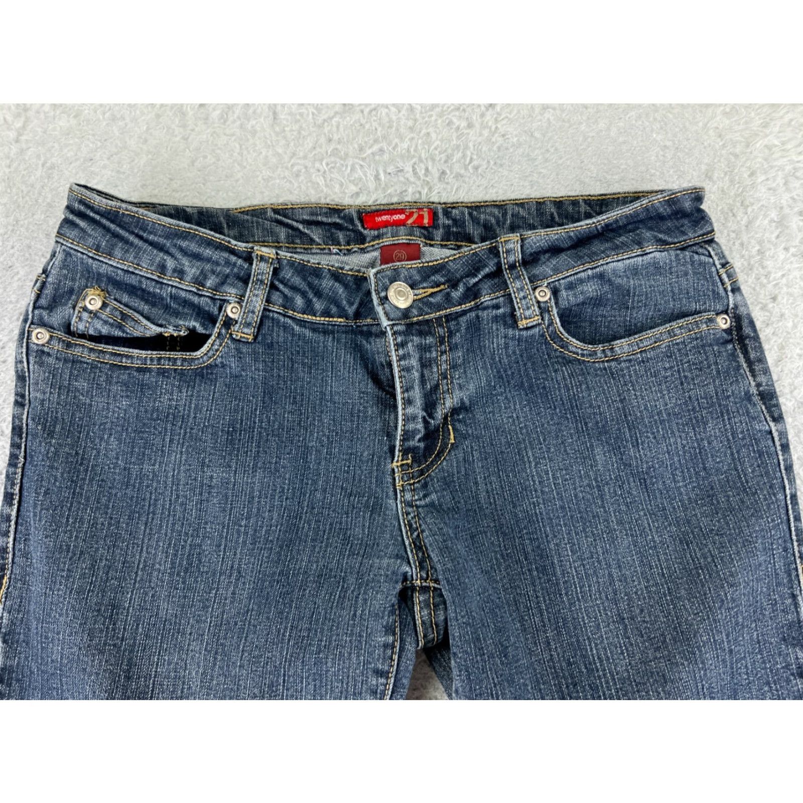 Denime Twentyone Jeans Women Boots-cut Denim Blue 29x31 Low Rise Distressed Cotton 5-Pocket Regular Size 29" - 4 Thumbnail
