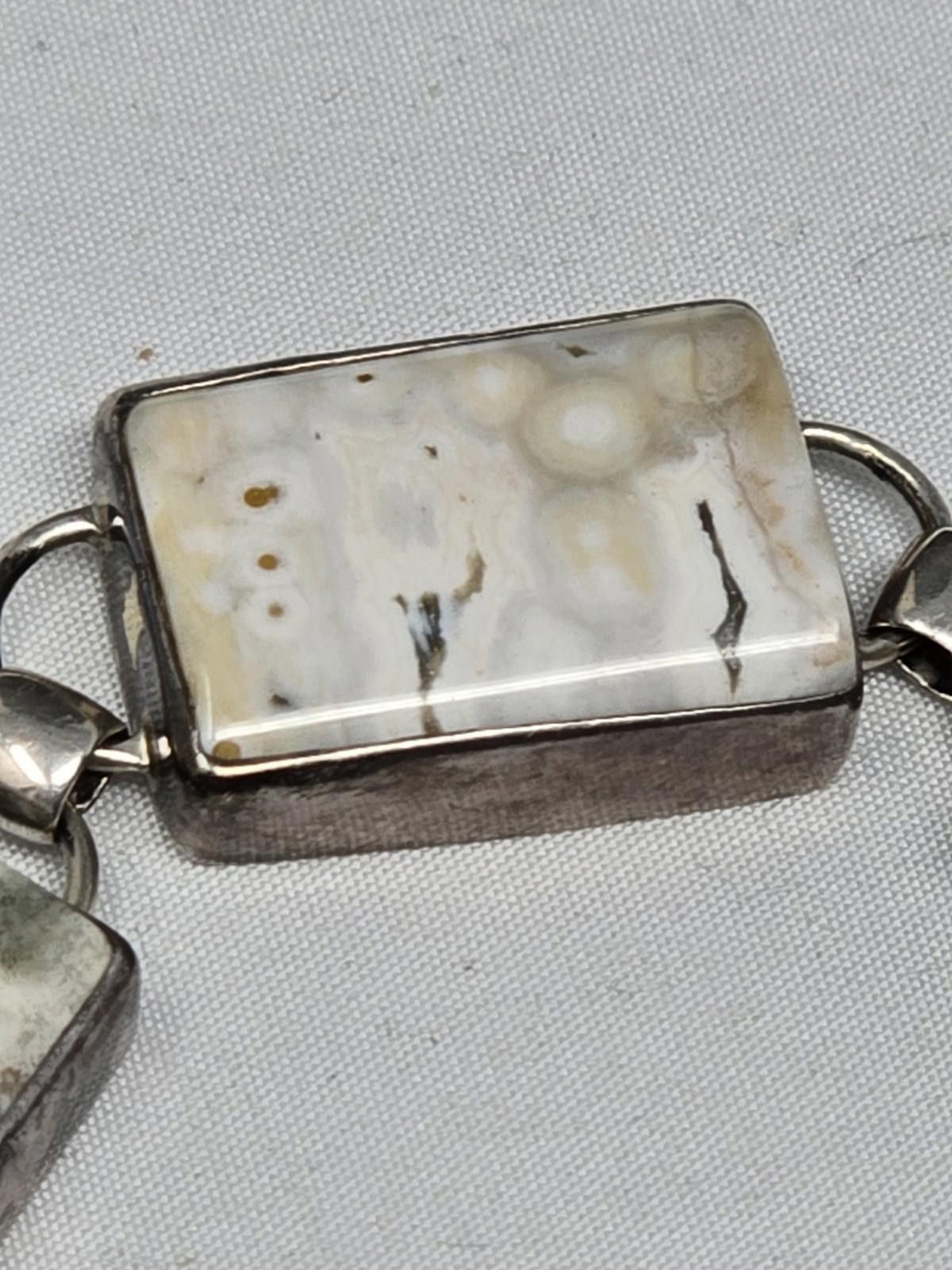 RAGEBLUE ​Vtg Sterling Silver Rare Ocean Orb Jasper Link Bracelet Size ONE SIZE - 7 Thumbnail