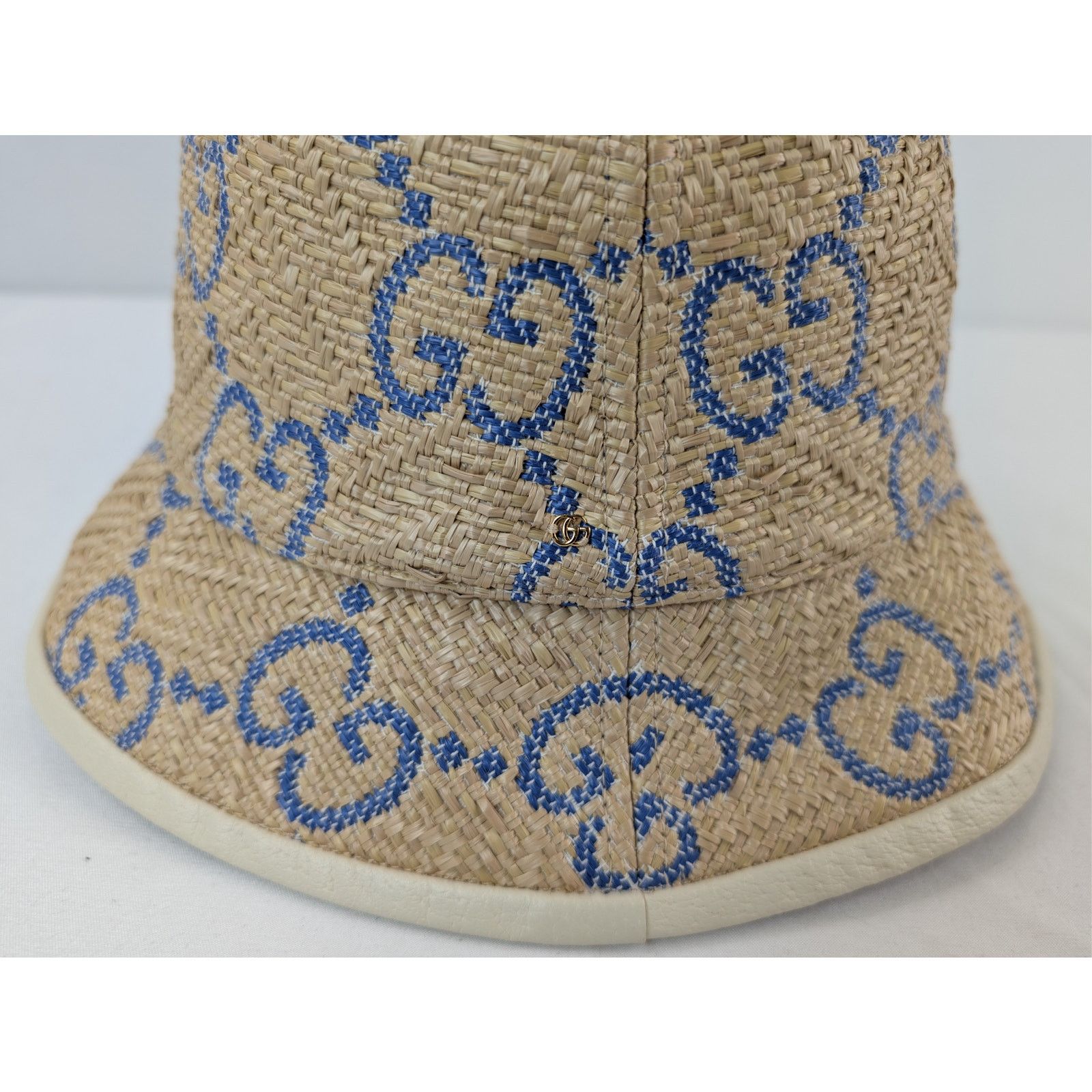 Gucci o1rshd1 Size:L / Raffia Jacquard Bucket Hat / Cap Beige/Blue Size ONE SIZE - 4 Thumbnail