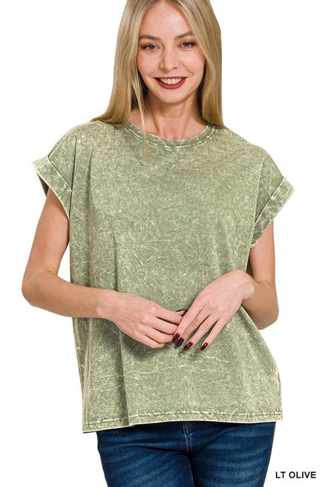 Other Crinkle Wash Cotton Folded Sleeve Top Relaxed Fit by Zenana Size S / US 4 / IT 40 - 4 Thumbnail