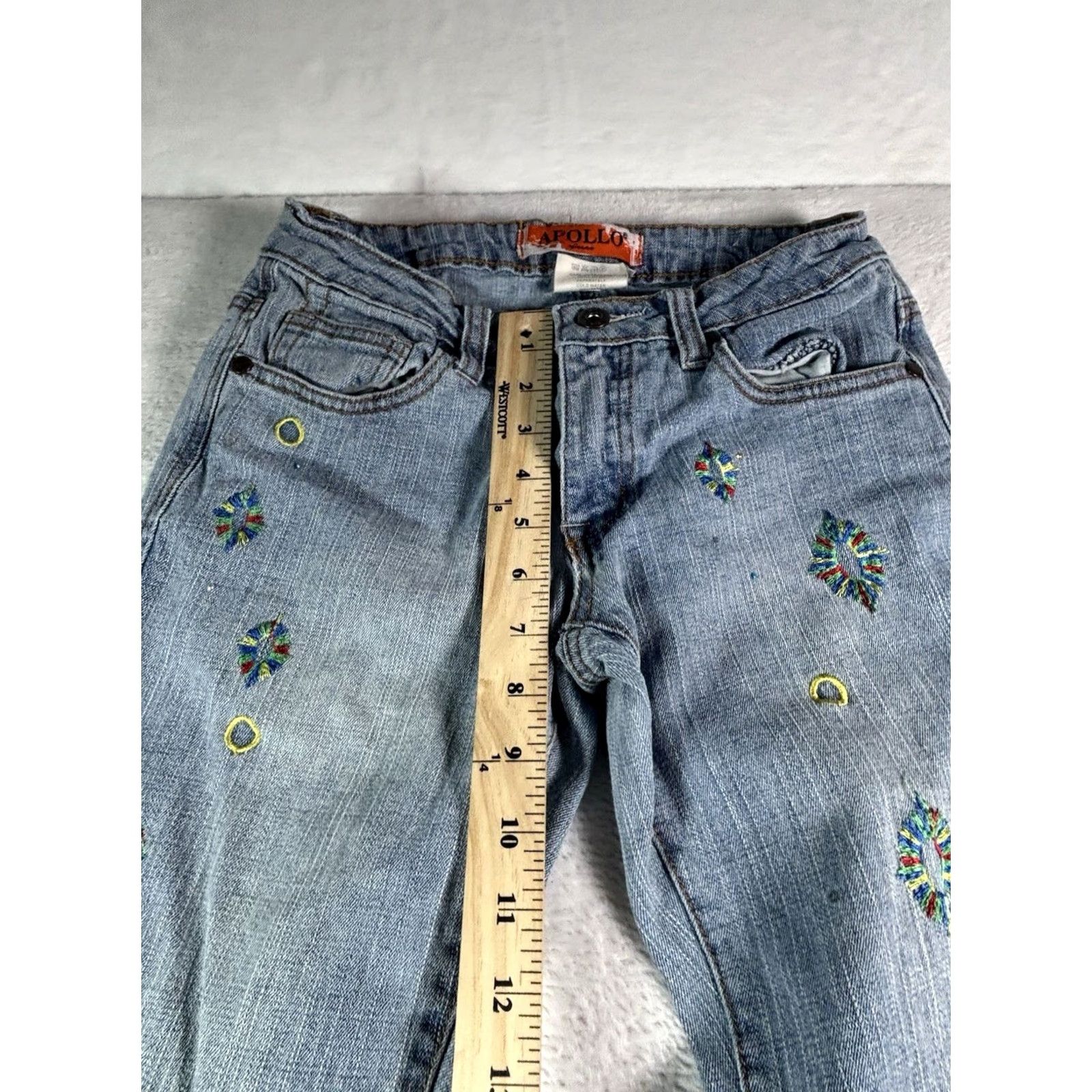 Vintage VINTAGE Apollo Women's Jeans Regular Blue Light Wash Embroidered 3/4 27in 5-Pocket Denim Straight Size 26" / US 2 / IT 38 - 3 Thumbnail