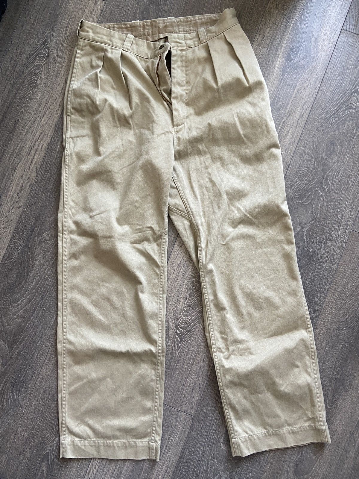 Image of Nanamica Double Pleat Wide Chino Pants - Khaki - 31Waist, Men's