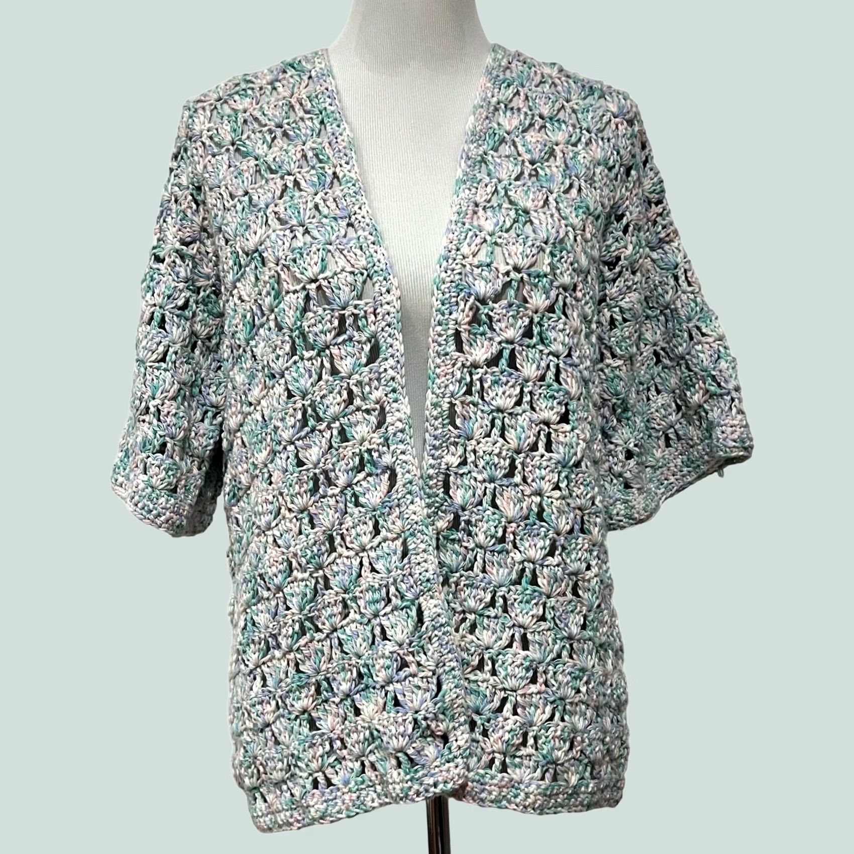 MadeMe Crochet Cardigan Granny Stitch Handmade Sweater Short Sleeve Cotton Women’s Sz L Size L / US 10 / IT 46 - 1 Thumbnail