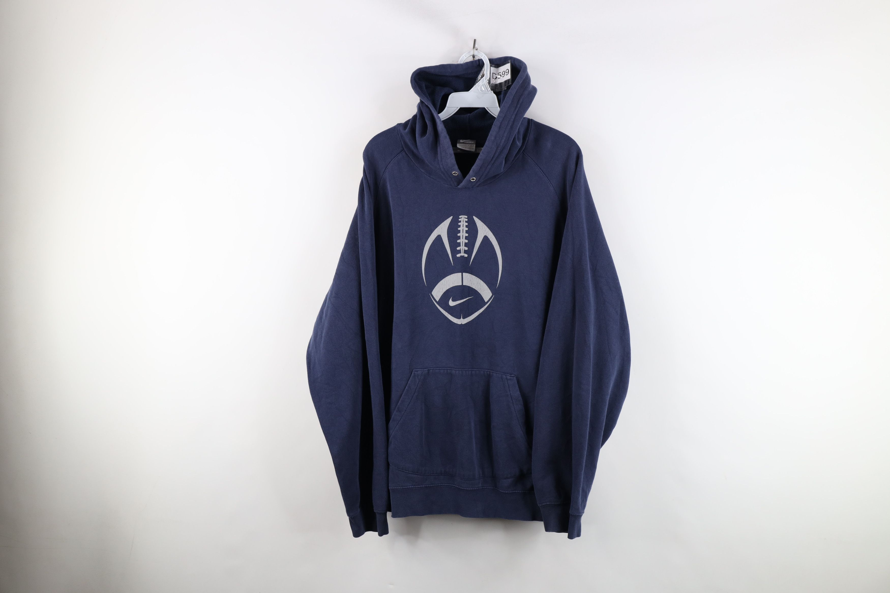 Nike × Vintage Vintage Nike Football Travis Scott Center Swoosh Hoodie Blue Size US L / EU 52-54 / 3 - 1 Thumbnail