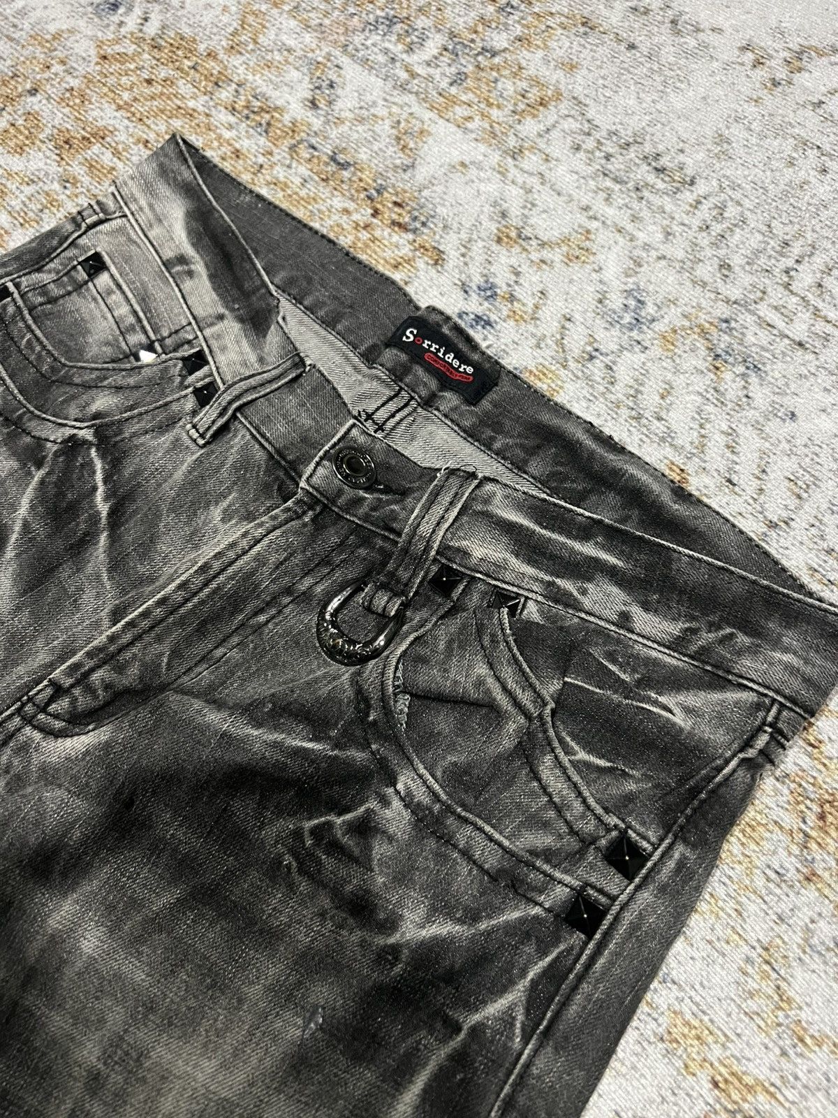 If Six Was Nine Sorridere Paint Splatter Studded Mudwash Flared Jeans Size US 31 - 6 Thumbnail