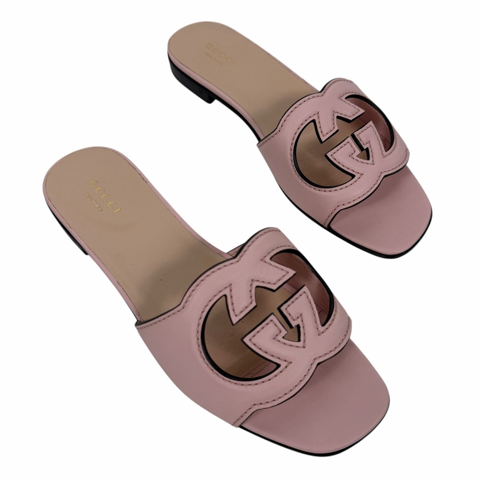 Gucci Gucci Interlocking G Cutout Leather Slide Flat Sandal 37.5 Size US 7.5 / IT 37.5 - 3 Thumbnail