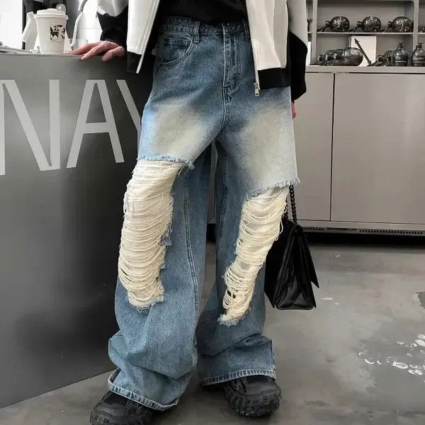 Jean Fujiwara x Asa Baggy distressed ripped wide leg y2k jeans Size US 34 / EU 50 - 1 Thumbnail