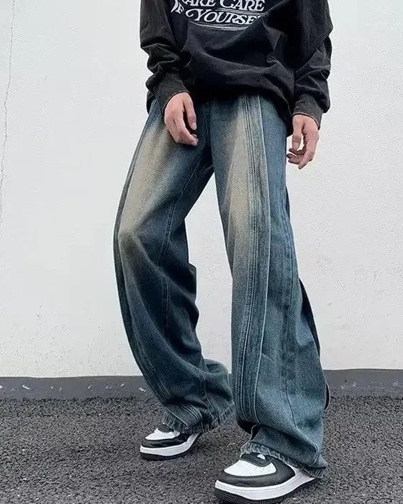 Japanese Brand Midori x Ryou Wide Leg Jeans Baggy Y2k Washed Trousers Size US 31 - 1 Thumbnail