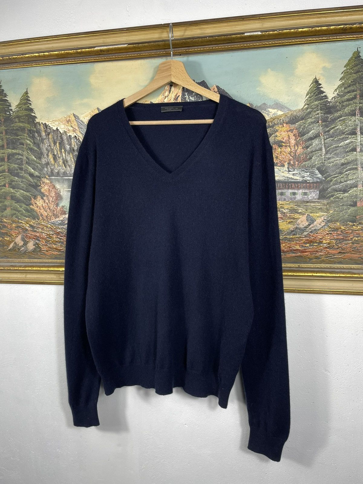 Prada × Vintage Prada Cashmere Navy Knitwear Sweater Luxury Designer Premium Size US L / EU 52-54 / 3 - 2 Thumbnail