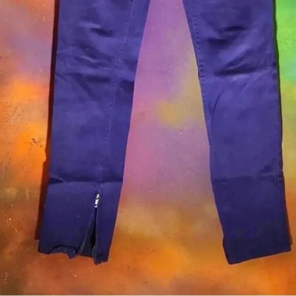 Designer Stylish Purple Zippered Slim Fit Pants Size 25" / US 0 / IT 36 - 4 Thumbnail