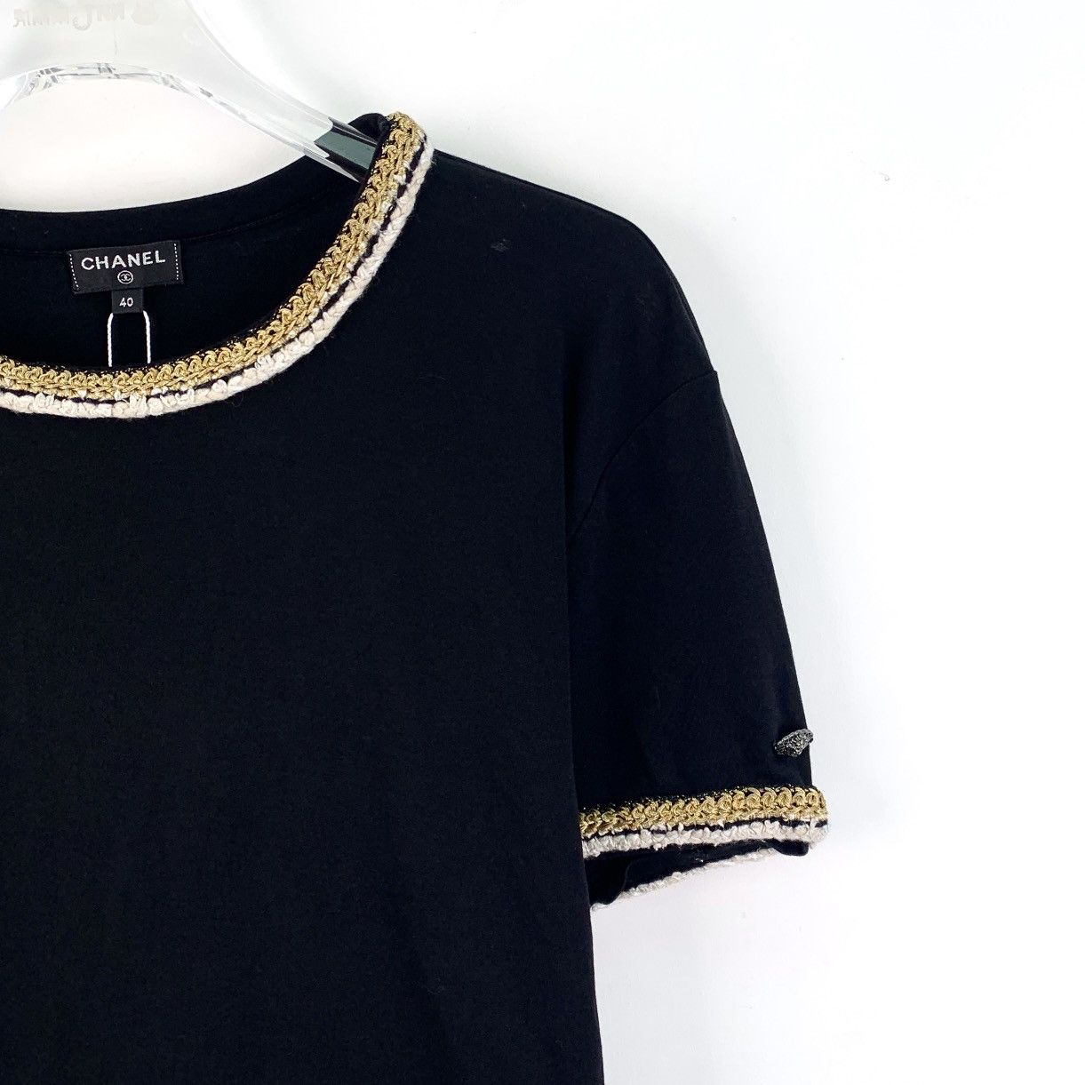 Chanel Chanel Black Tumbled Woven Cotton T-Shirt Size M / US 6-8 / IT 42-44 - 3 Thumbnail