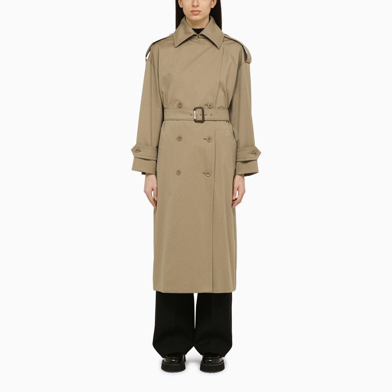 Image of Max Mara Sand-Coloured Double-Breasted Trench Coat In Wool And Cotton in Beige, Women's (Size XS)