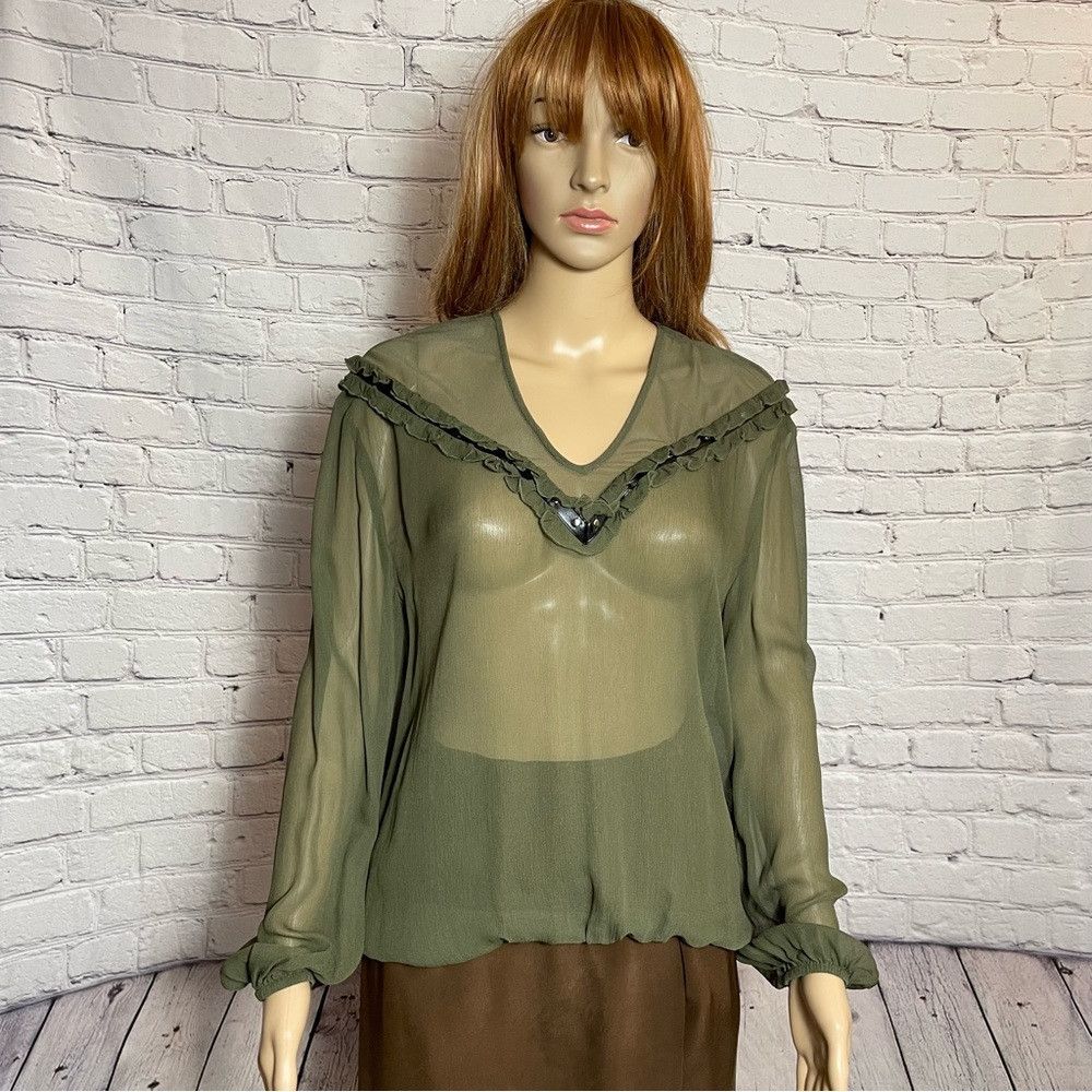 Patrizia Pepe NWT New $203 Patrizia Pepe Olive Sheer Blouse Top Size 6 Size M / US 6-8 / IT 42-44 - 3 Thumbnail