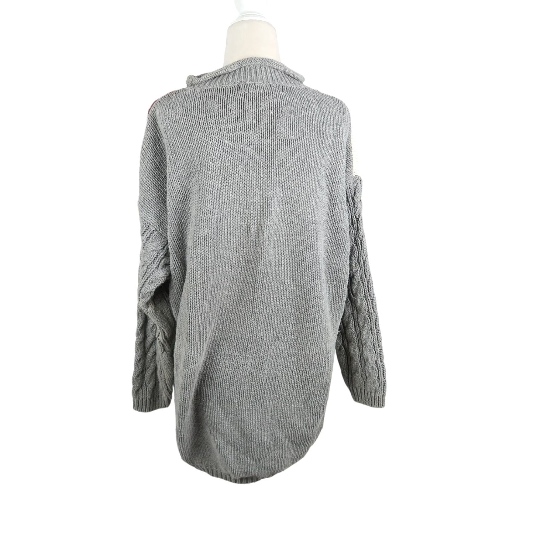 Vintage VINTAGE 90s Snowflake Patchwork Rollneck Sweater L Women Gray Brown Wool? No, Cotton Ramie Knit Pullover Size L / US 10 / IT 46 - 4 Thumbnail