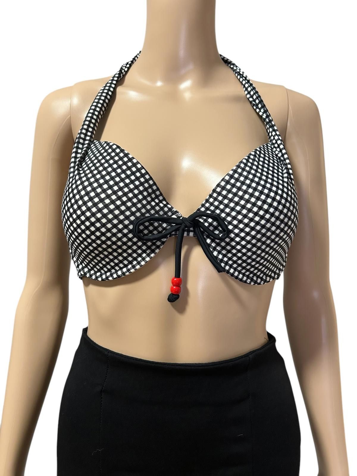 Designer Stylish Black & White Gingham Bikini Top Size ONE SIZE - 1 Thumbnail