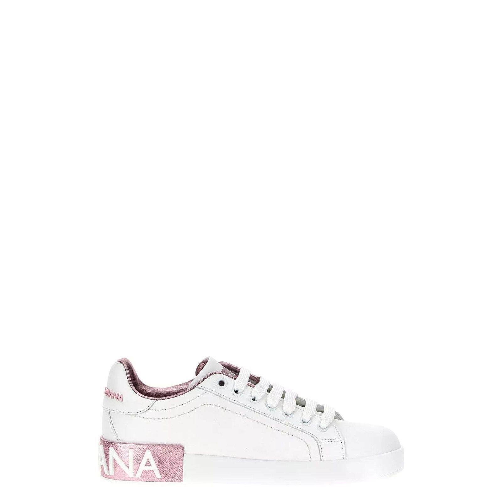 DOLCE&GABBANA Portofino White/Pink Leather Sneakers New & Au