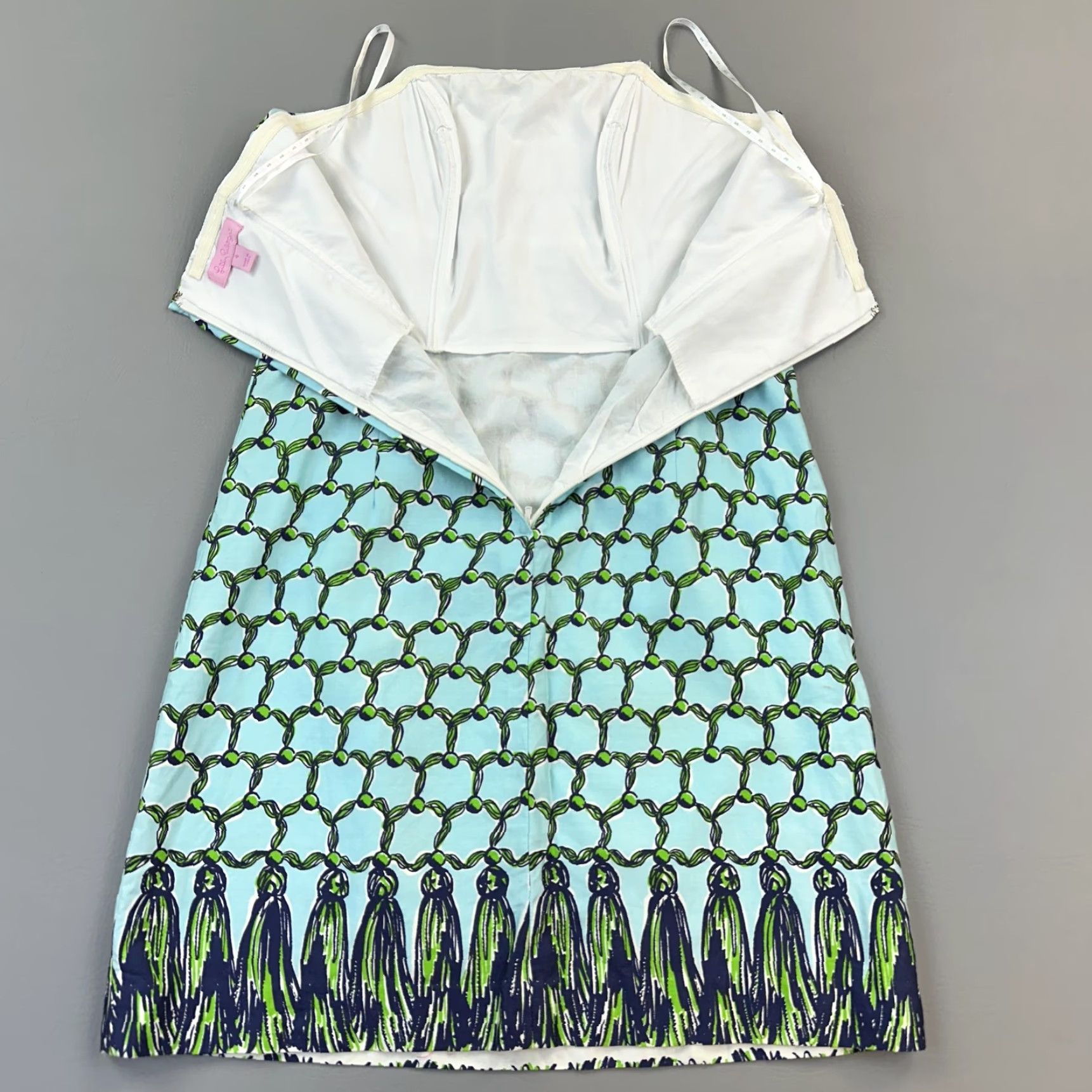Lilly Pulitzer Lilly Pulitzer Dress Women's 4 Blue Green Strap Bowen Tassel Print Summer Boho Size S / US 4 / IT 40 - 3 Thumbnail
